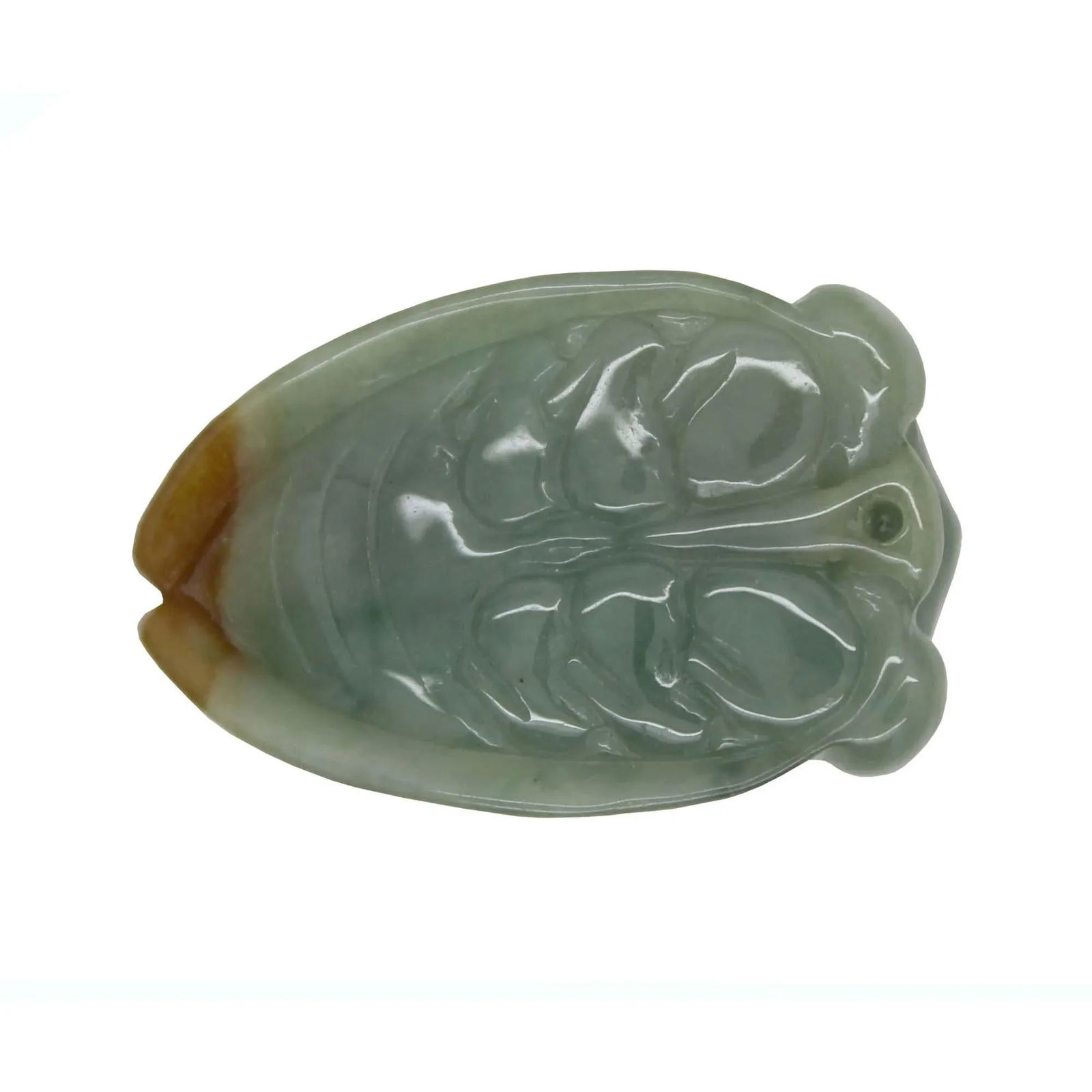 Hand Crafted Jade Pendant Dark Green Yellow Cicada Zen Ornament Figure - 6