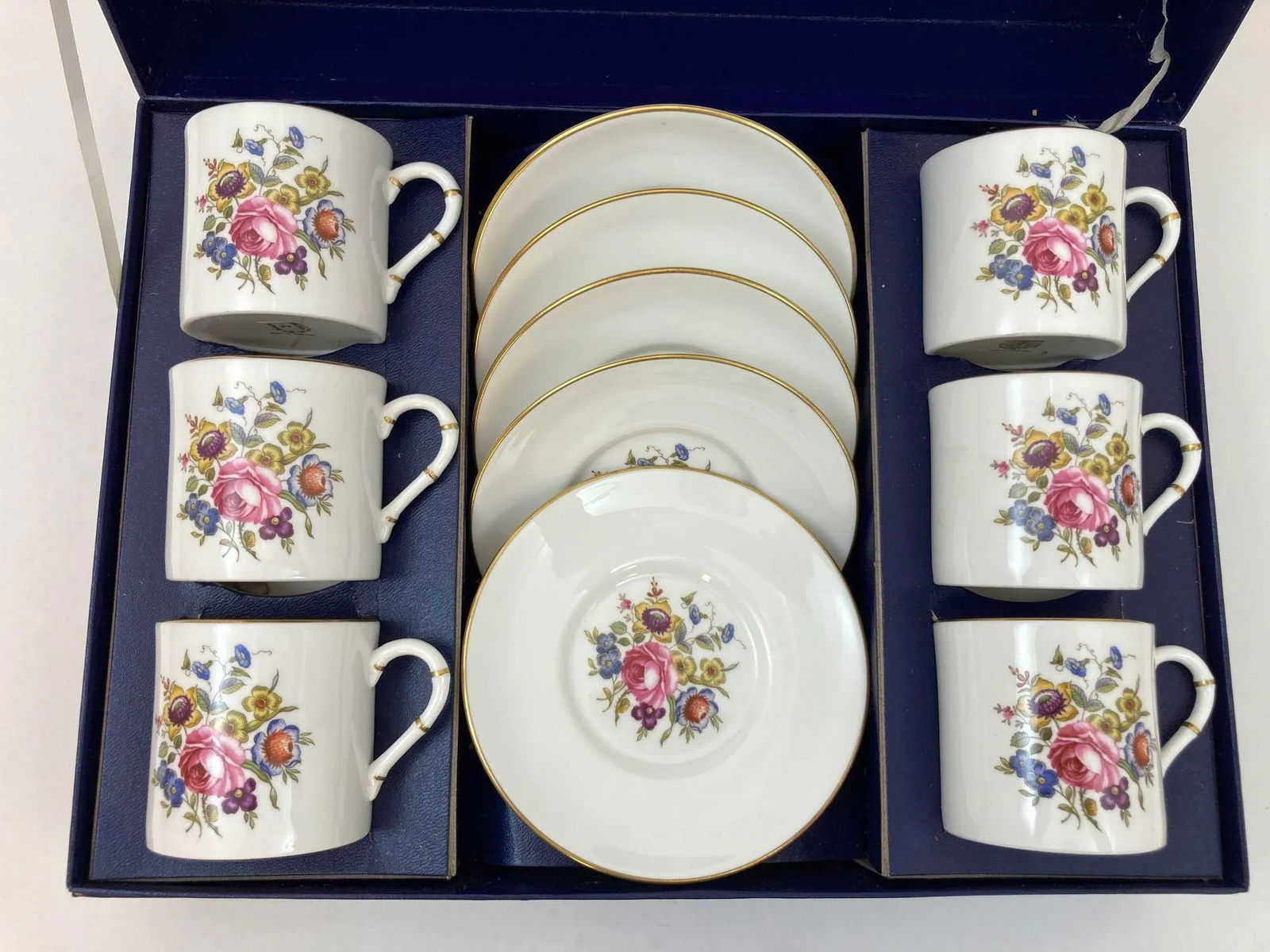 Royal Worcester England Set of Six Demitasse Cups and Saucers in Original Box - 2