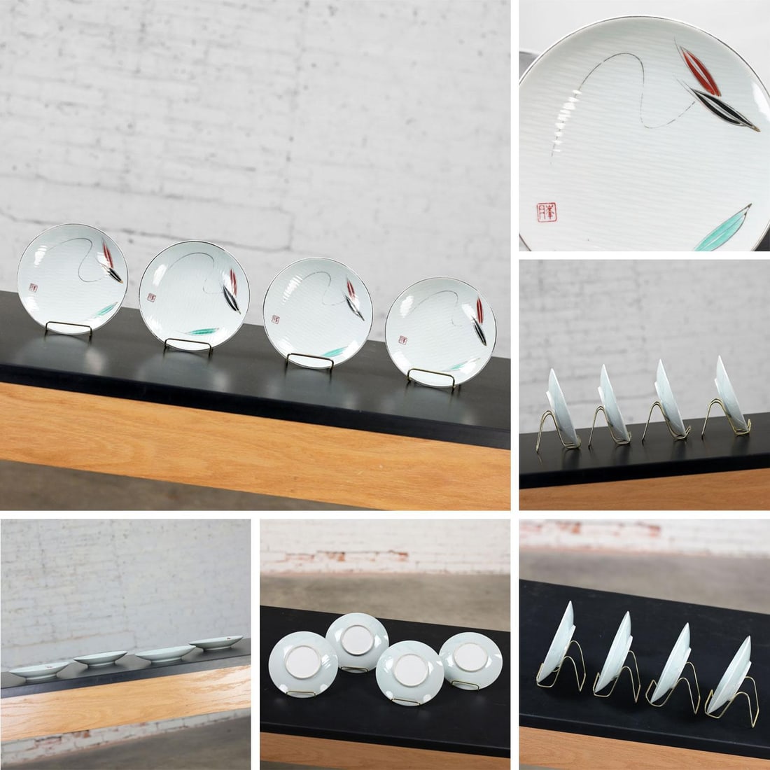 Mid-20th Century Asian Tabletop Set of 4 Bamboo Tumblers 4 Saki Cups & 4 Dessert Plates Made in Japa - 5