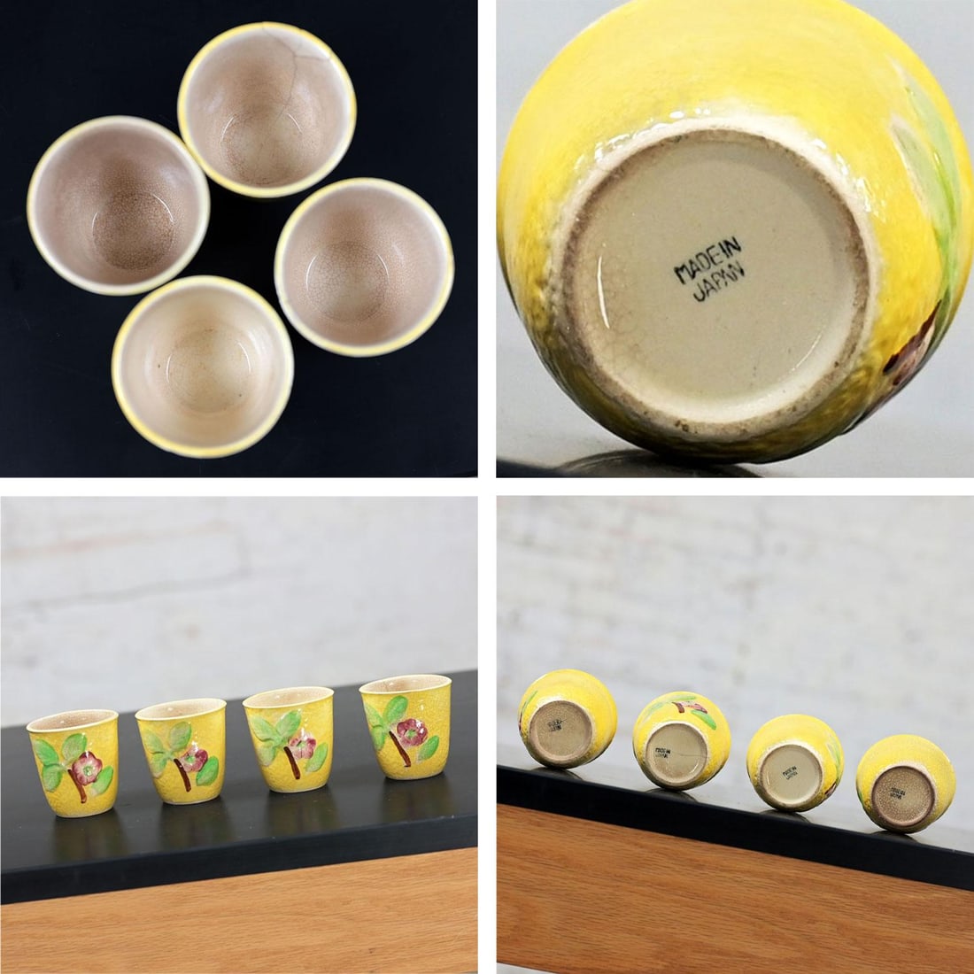 Mid-20th Century Asian Tabletop Set of 4 Bamboo Tumblers 4 Saki Cups & 4 Dessert Plates Made in Japa - 6