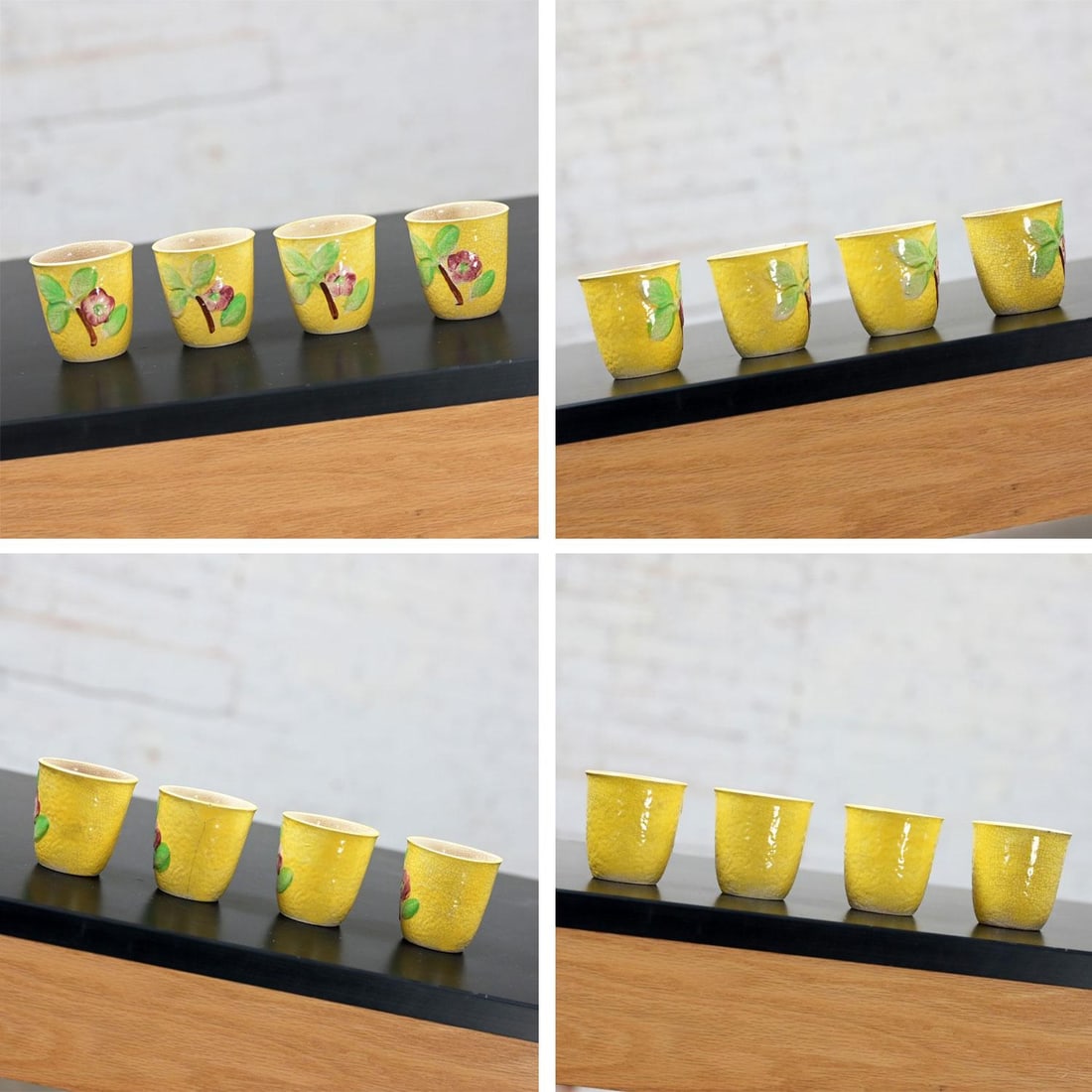 Mid-20th Century Asian Tabletop Set of 4 Bamboo Tumblers 4 Saki Cups & 4 Dessert Plates Made in Japa - 7