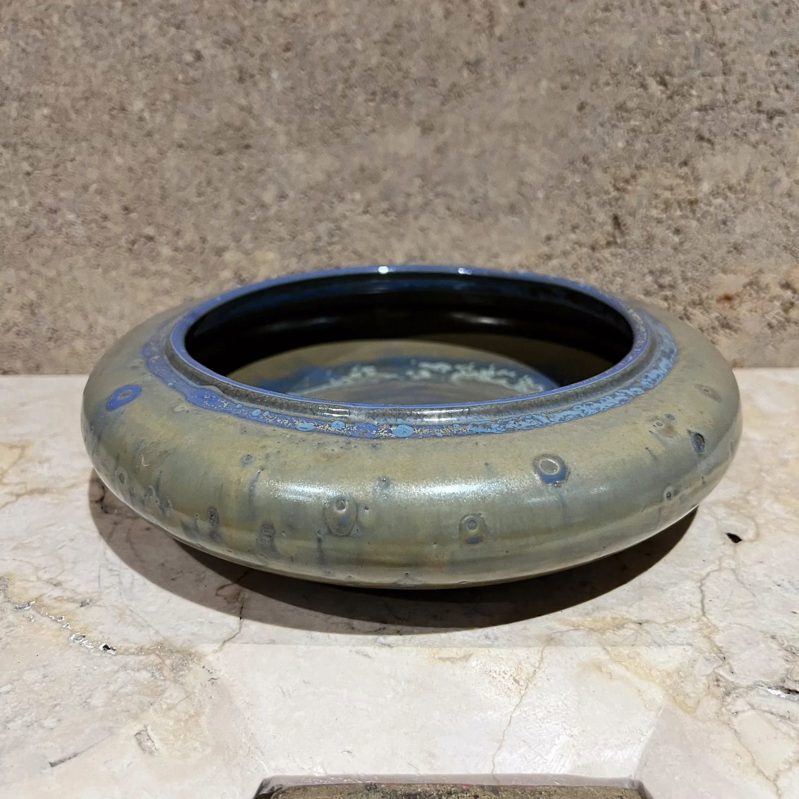 1970s Zanesville Stoneware Art Pottery Small Blue Bowl Ohio - 8