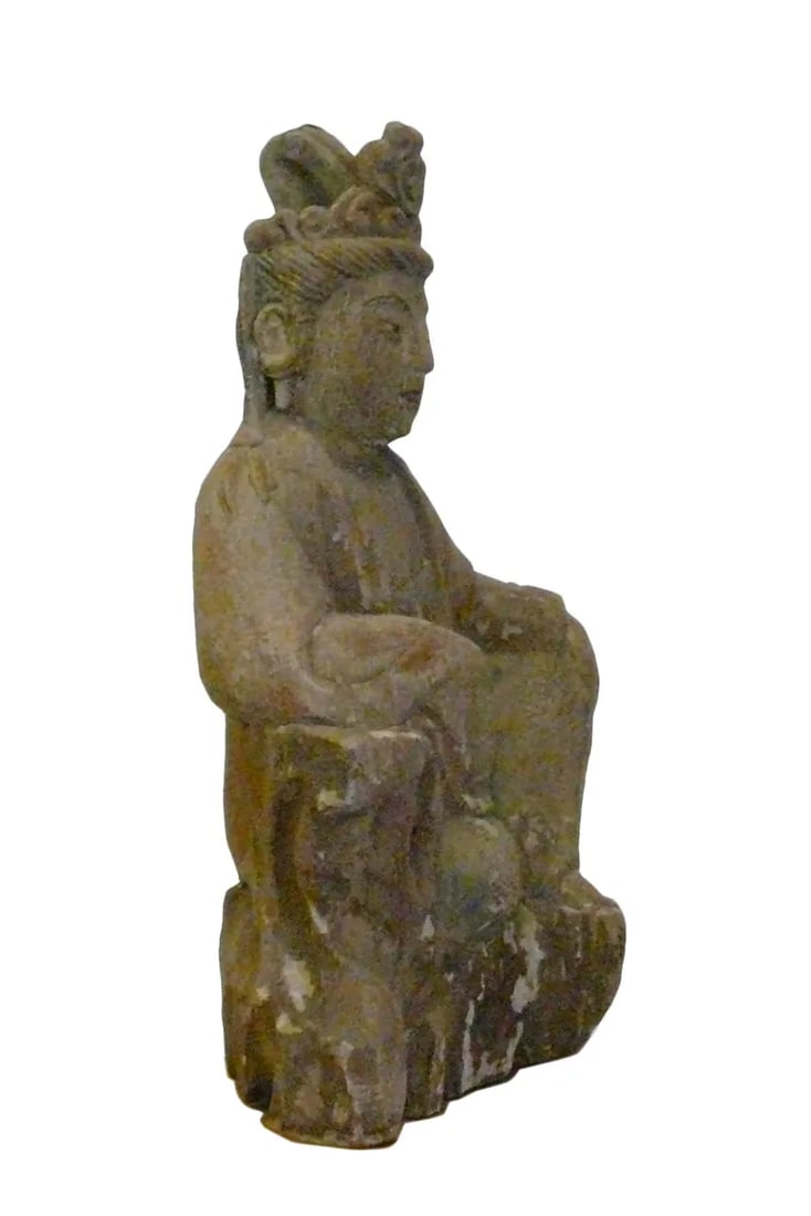 Chinese Rustic Distressed Wood Kwan Yin Statue - 3