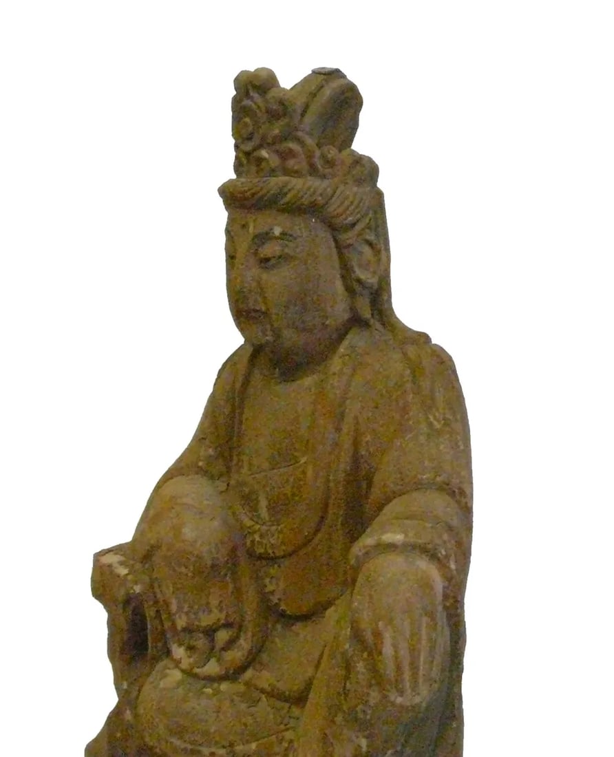 Chinese Rustic Distressed Wood Kwan Yin Statue - 5