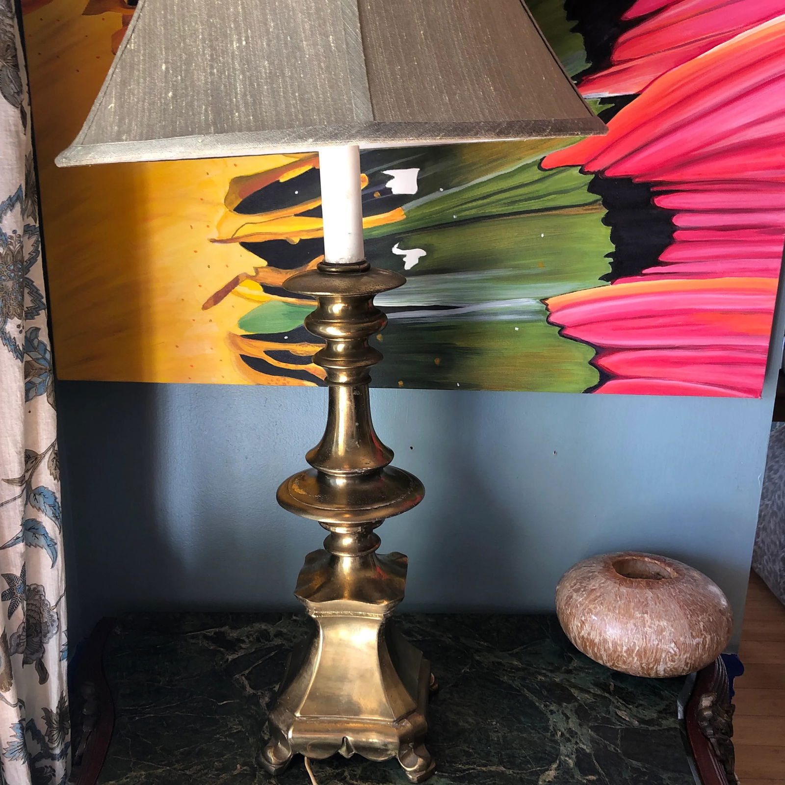1970s Brass Footed Table Lamp With Shade - 4
