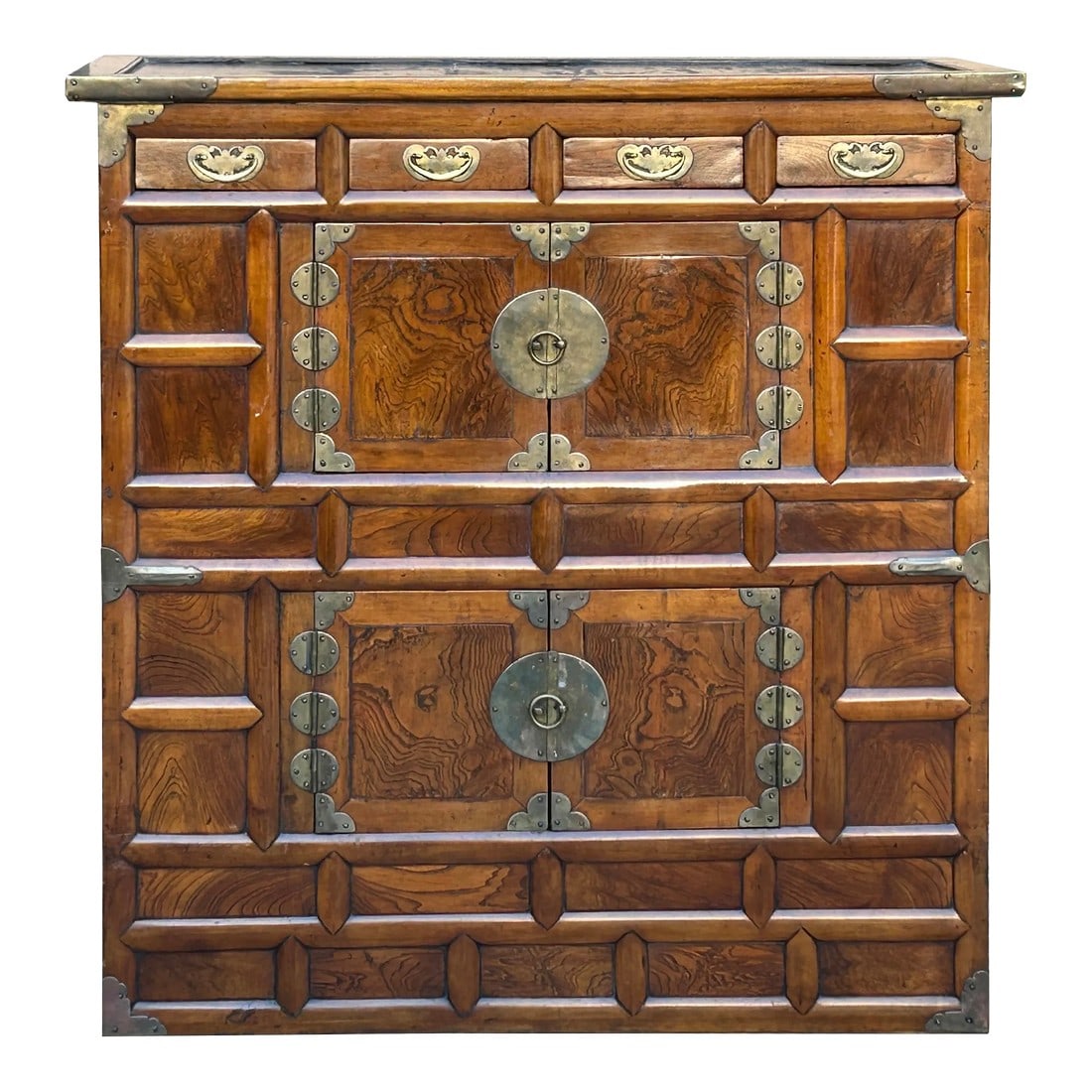 Oriental Brown Brass Hardware Drawers Accent Storage Cabinet: The Oriental Brown Brass Hardware Drawers Accent Storage Cabinet is a beautifully crafted piece that combines the richness of traditional Asian design with subtle Korean cultural influences. The