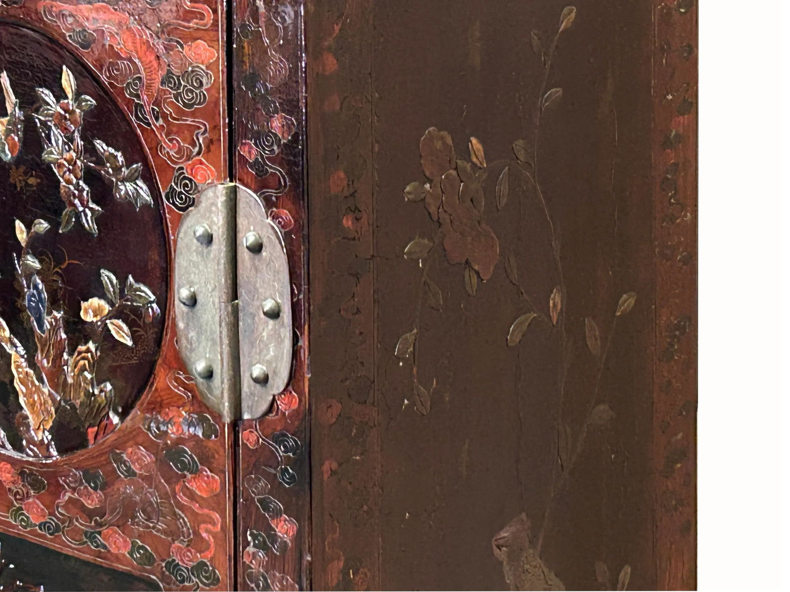 Vintage Chinoiseries Brick Red & Stone Inlay Graphic Credenza Cabinet - 8