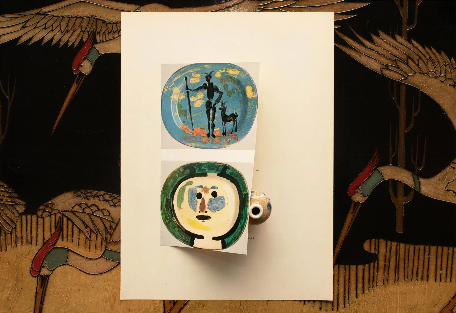 1957 Vintage Print of Pablo Picasso's Decorative Ceramic Platters "Faun and Goat" and "Face" - 6