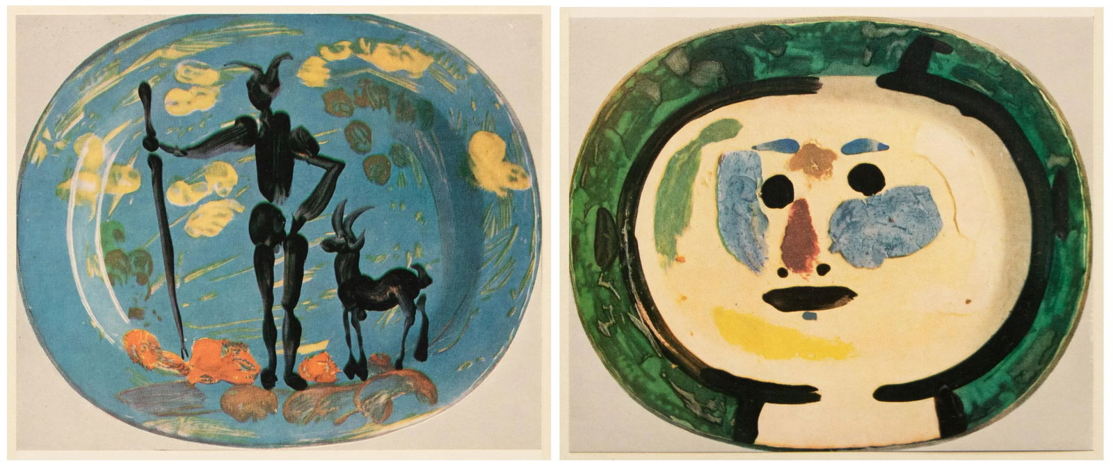 1957 Vintage Print of Pablo Picasso's Decorative Ceramic Platters "Faun and Goat" and "Face" - 9