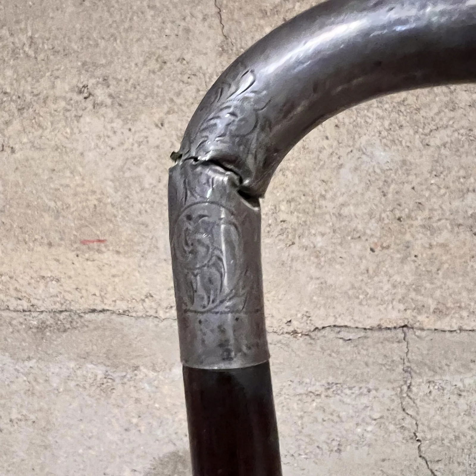Art Deco Rosewood Walking Cane Sterling Crook Handle - 12