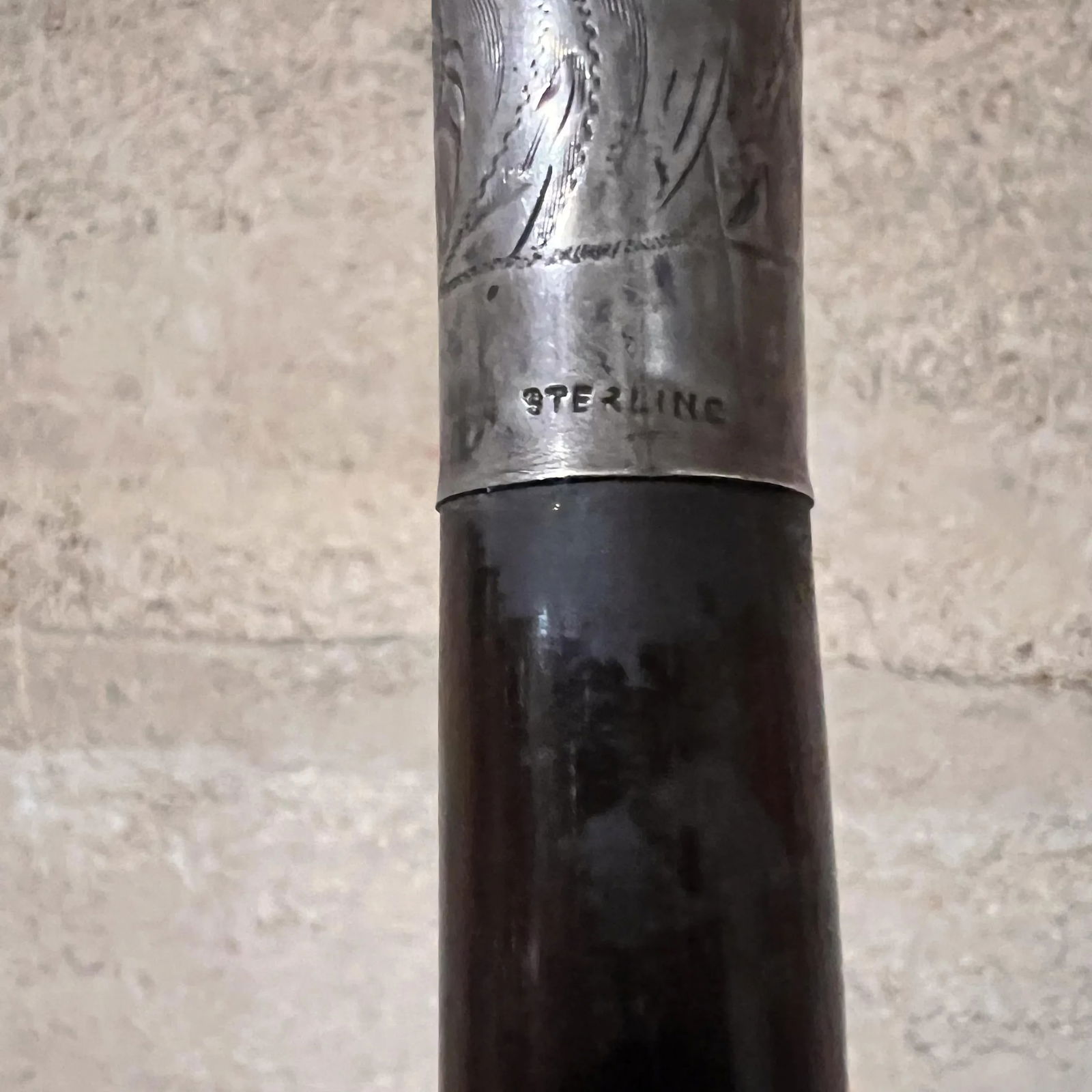 Art Deco Rosewood Walking Cane Sterling Crook Handle - 2