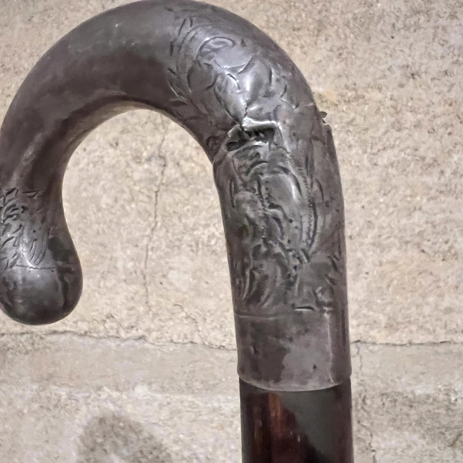 Art Deco Rosewood Walking Cane Sterling Crook Handle - 3