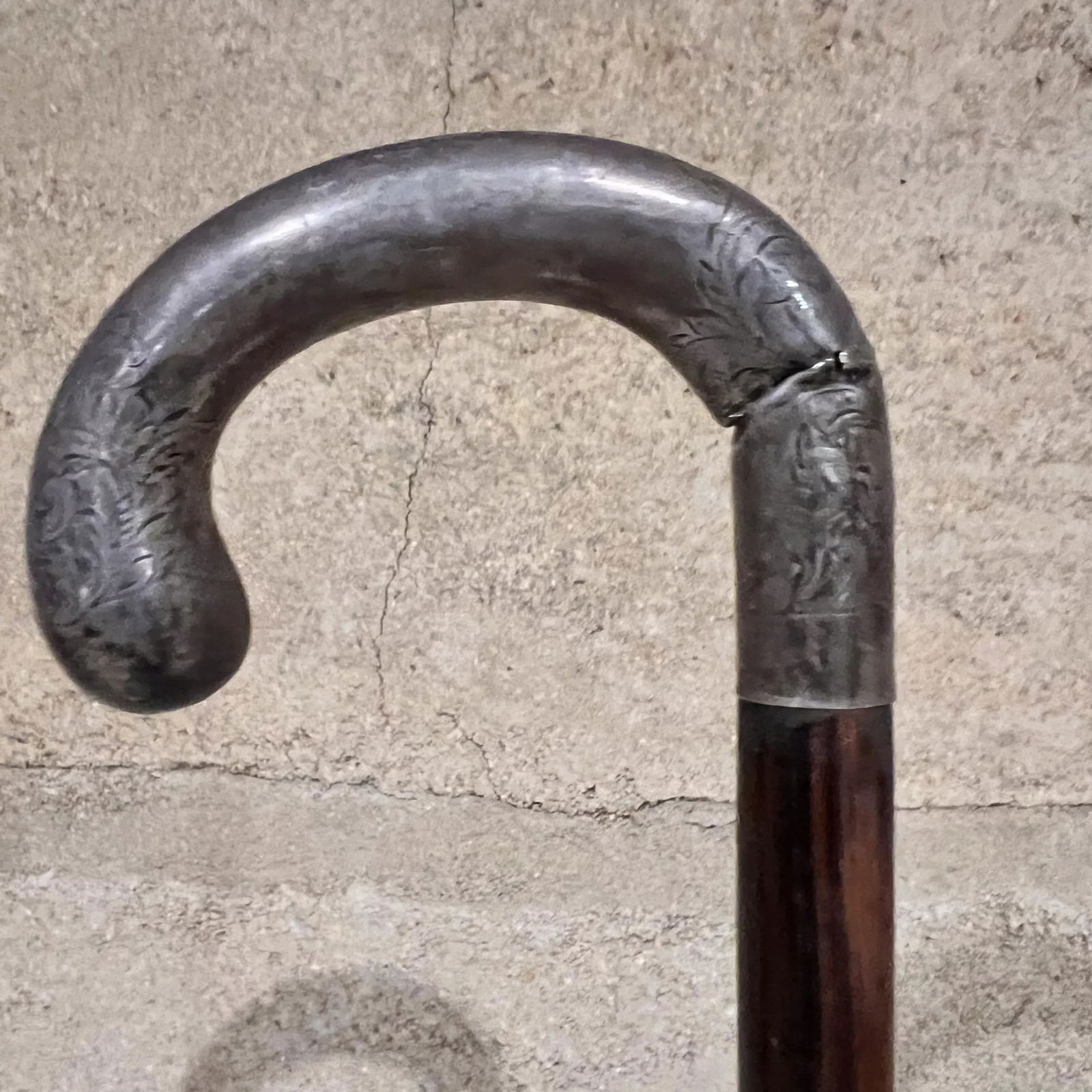 Art Deco Rosewood Walking Cane Sterling Crook Handle - 5