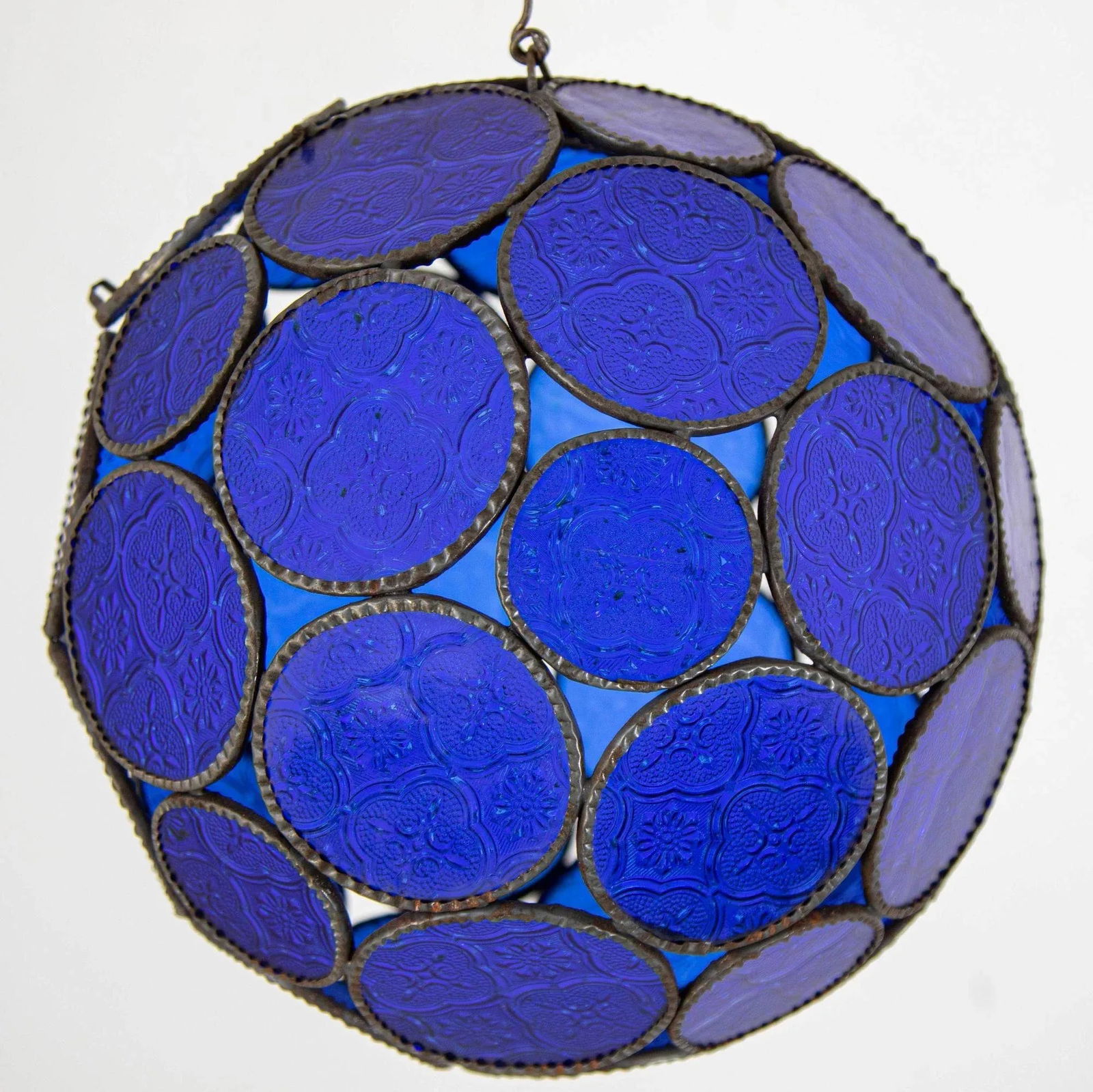 Vintage Moroccan Royal Blue Moorish Glass Orb Glass Lantern - 10