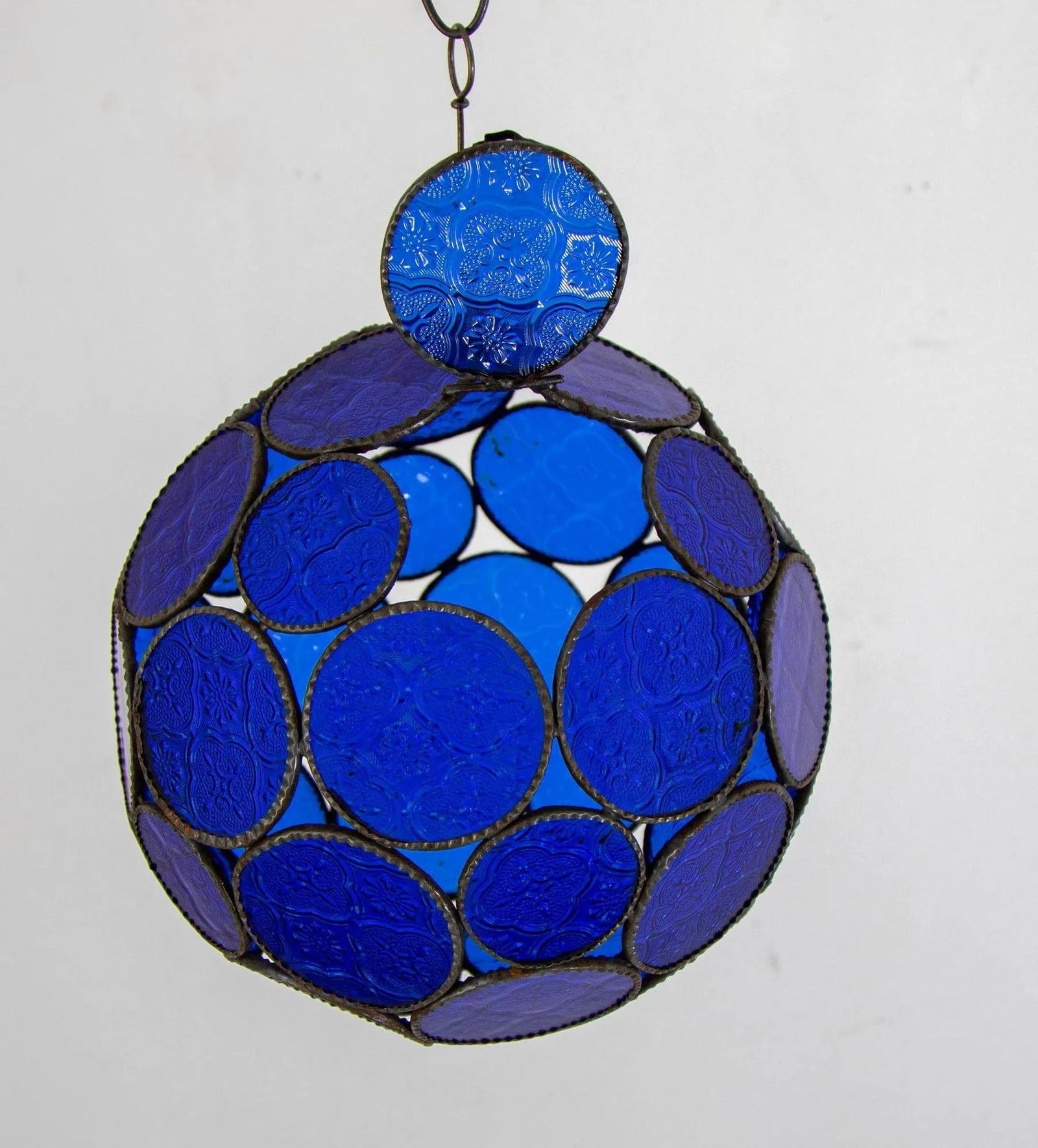 Vintage Moroccan Royal Blue Moorish Glass Orb Glass Lantern - 11