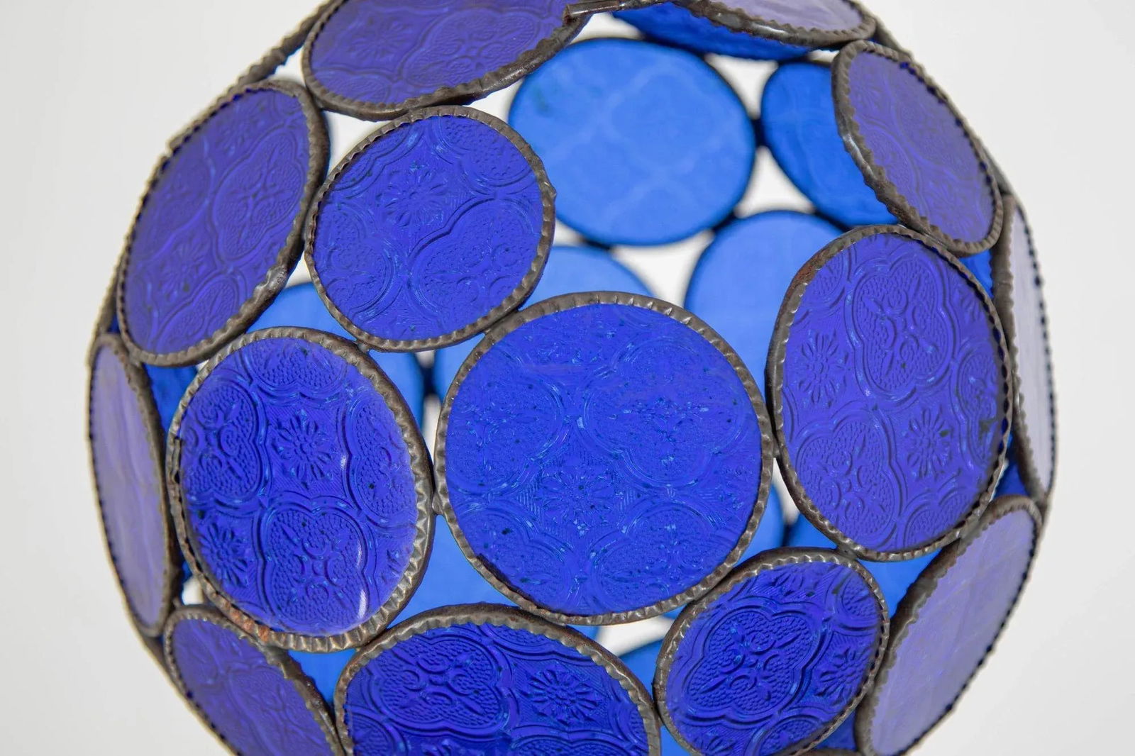 Vintage Moroccan Royal Blue Moorish Glass Orb Glass Lantern - 12