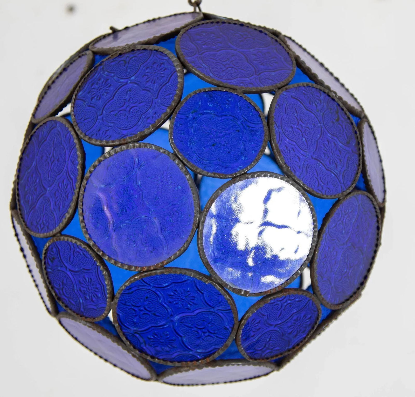 Vintage Moroccan Royal Blue Moorish Glass Orb Glass Lantern - 2