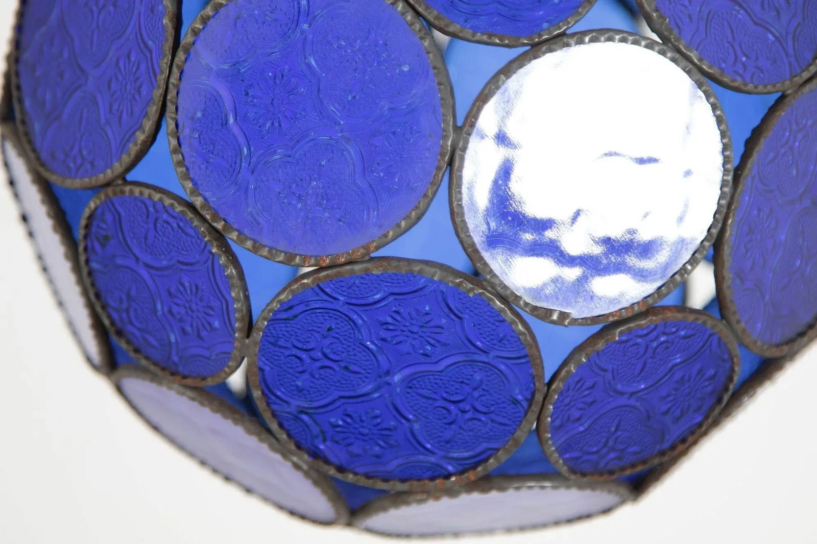 Vintage Moroccan Royal Blue Moorish Glass Orb Glass Lantern - 4