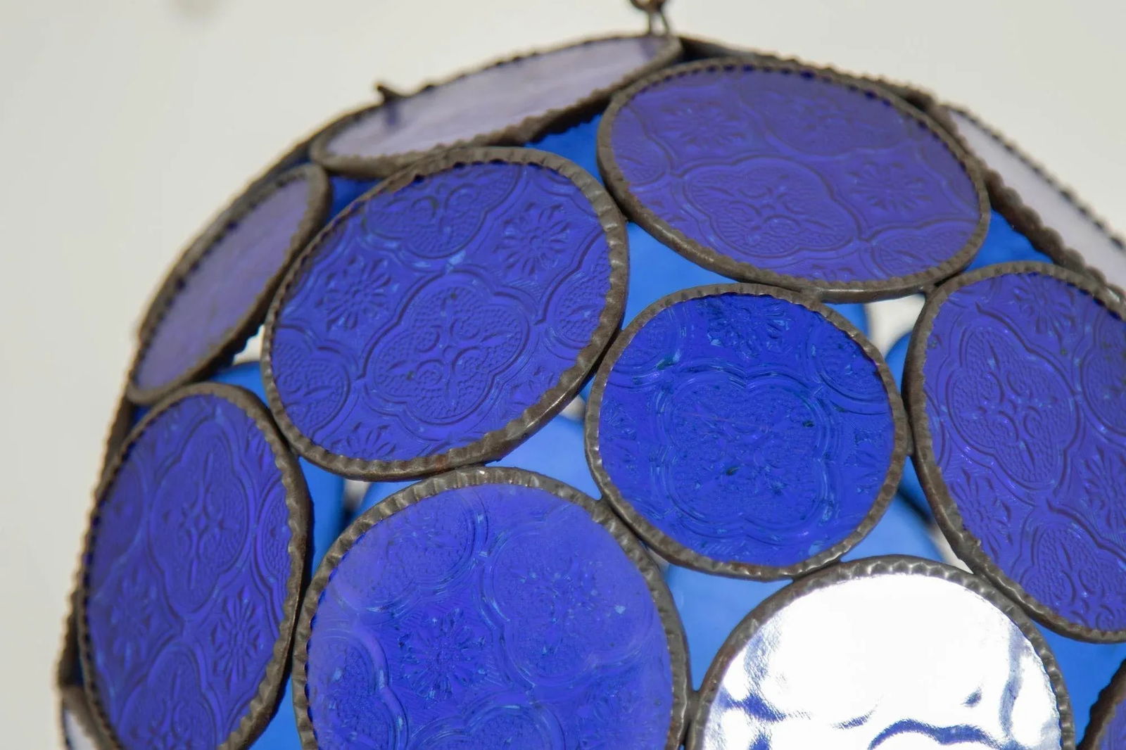 Vintage Moroccan Royal Blue Moorish Glass Orb Glass Lantern - 6