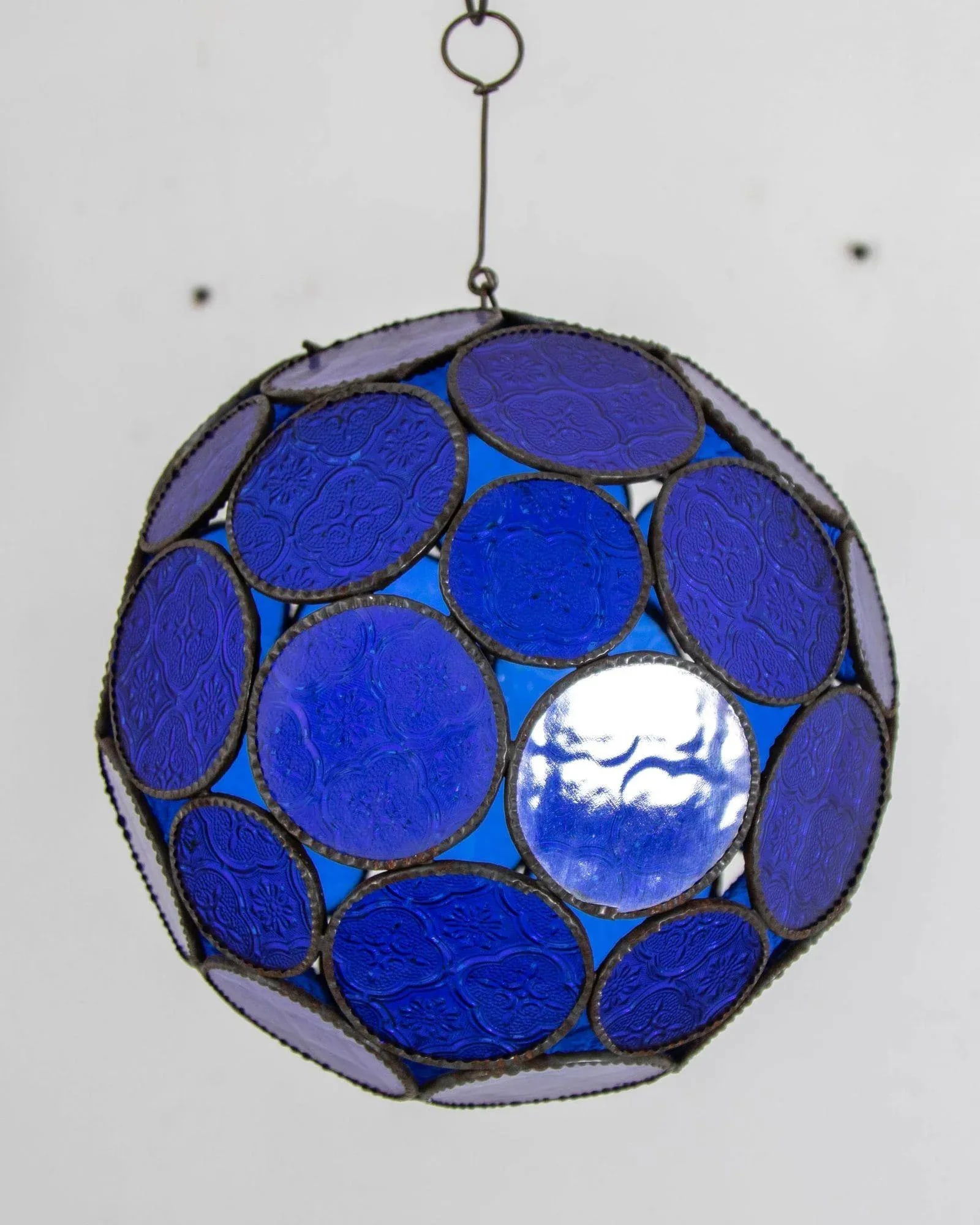 Vintage Moroccan Royal Blue Moorish Glass Orb Glass Lantern - 7