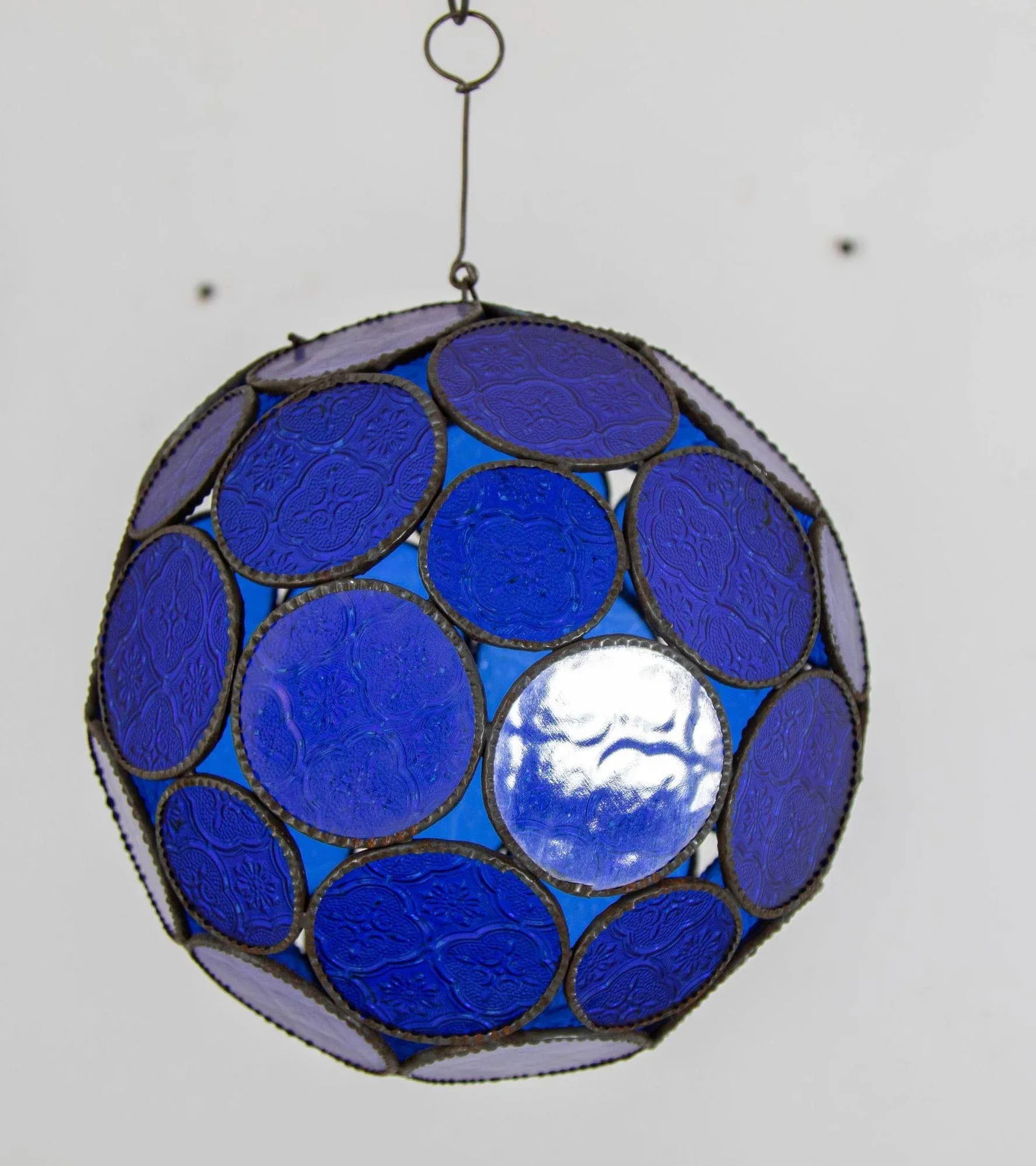 Vintage Moroccan Royal Blue Moorish Glass Orb Glass Lantern - 8