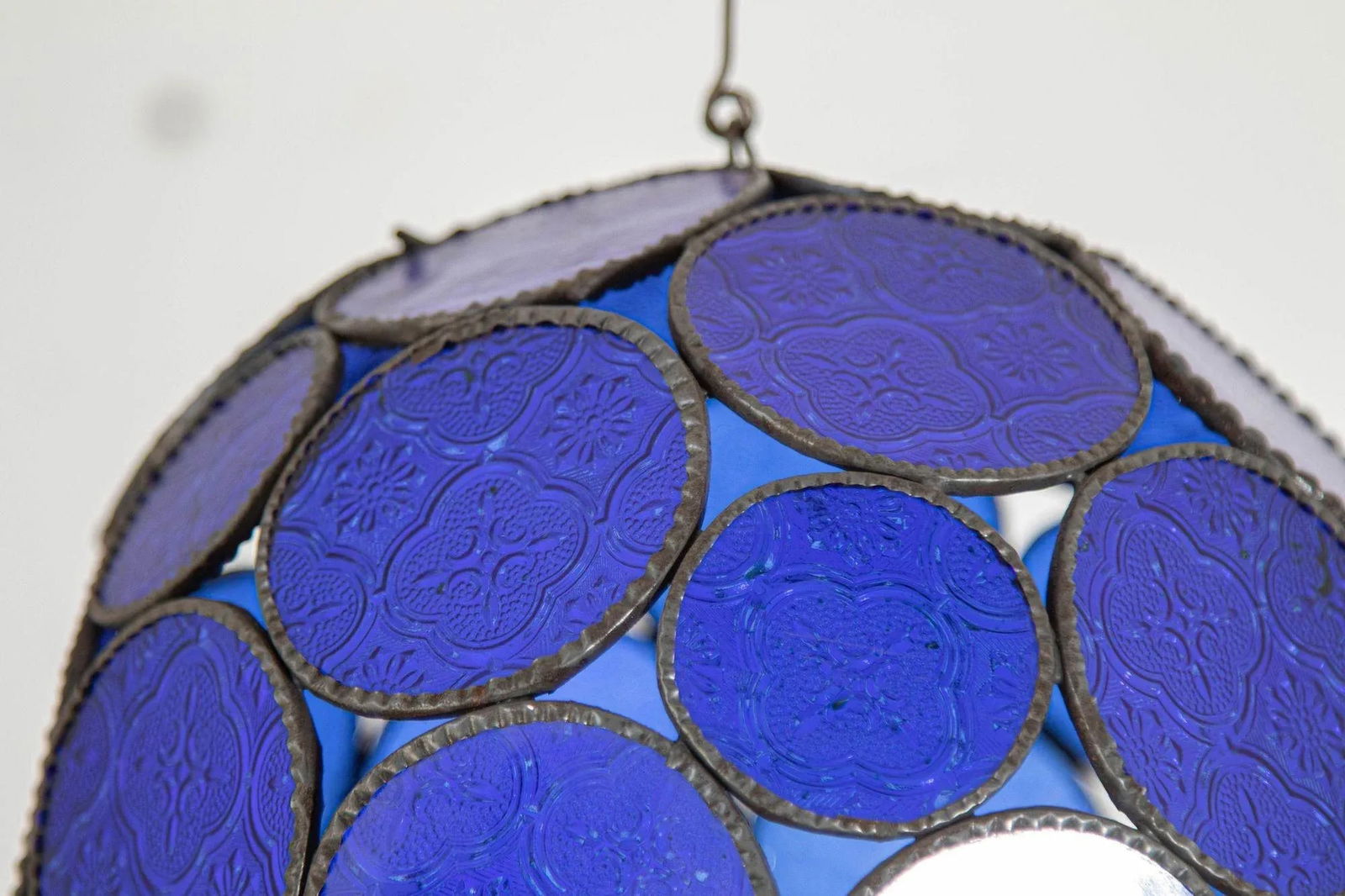 Vintage Moroccan Royal Blue Moorish Glass Orb Glass Lantern - 9