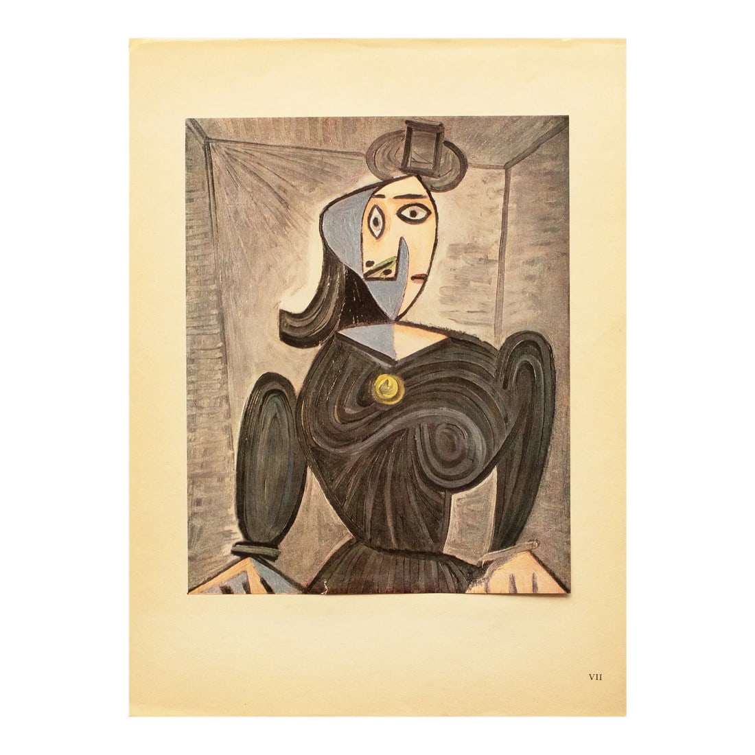 1943 After P. Picasso, "Portrait" First Edition Period Parisian Offset Lithograph: An excellent vintage period offset lithograph, full-color print, after Cubist painting "Portrait" (1941) by Pablo Picasso. Comes from a First Limited English edition portfolio published by Les