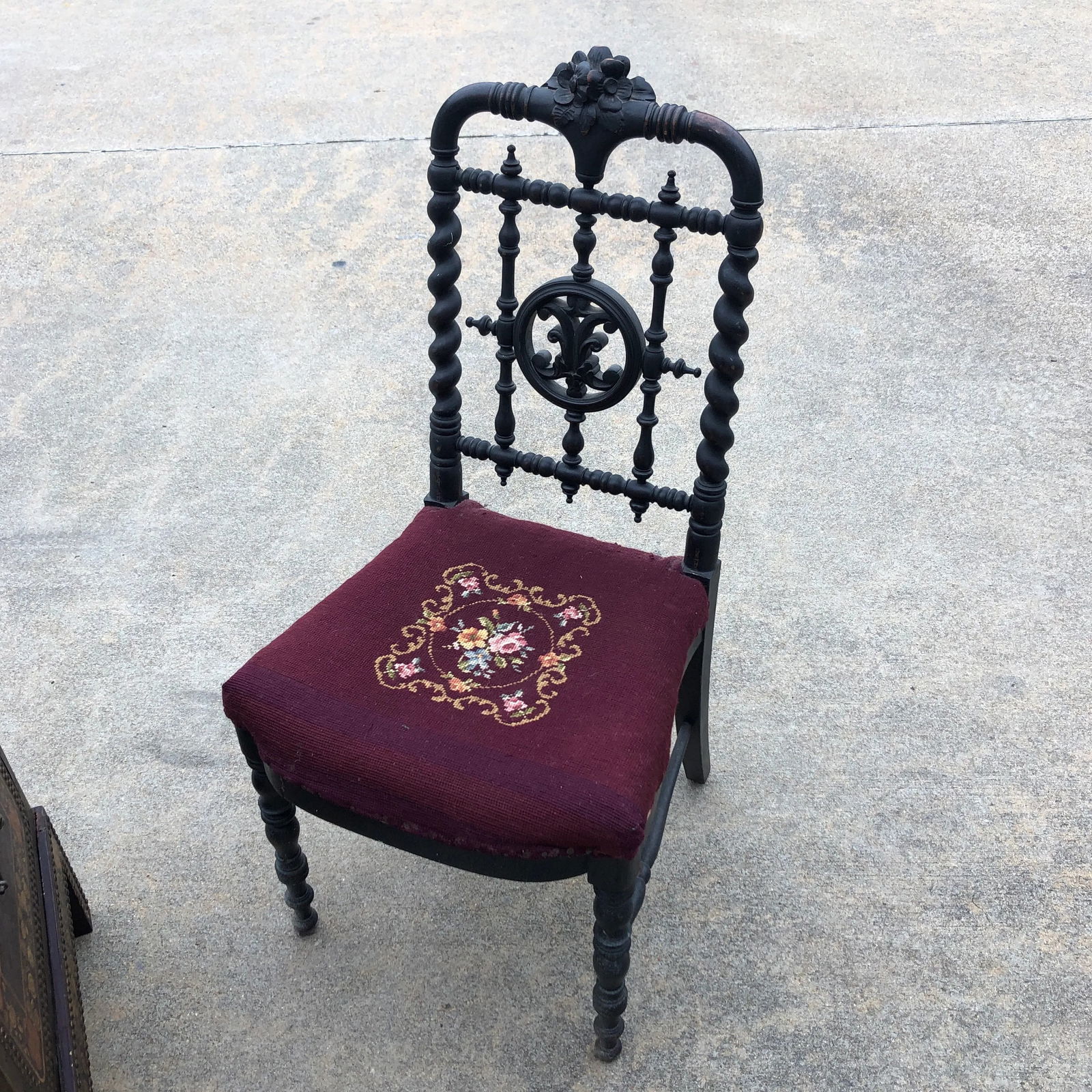 Antique Hand Embroidered Chair - 7