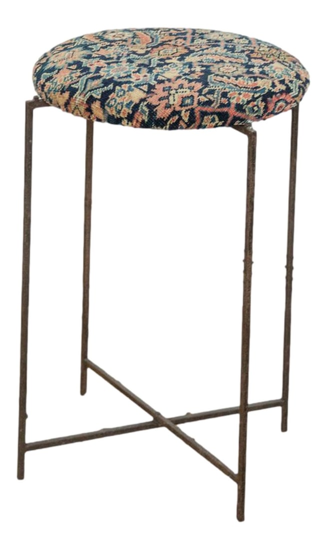 Reclaimed Antique Rug Fragment Side Table Stand 6 of 7: :: Exclusive Old New HouseÂ® reclaimed vintage rug fragment side table stand! This unique limited edition item is made in NY using a beautiful upcycled rug fragment and vintage folding