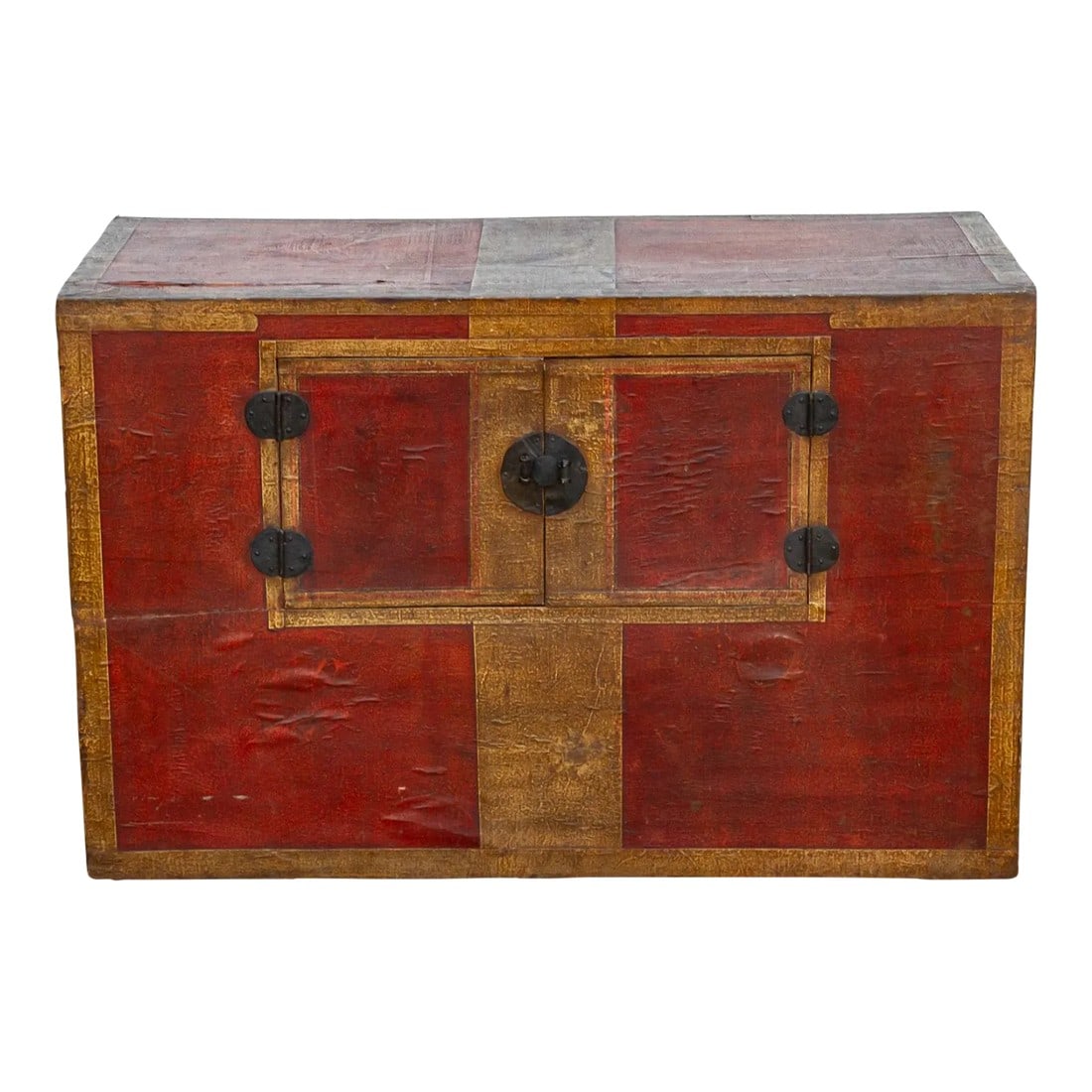 Antique Korean Painted Marriage Chest: This antique Korean "Nong" clothing chest, dating back to the turn of the 20th century, embodies the understated elegance of traditional Korean design. Crafted from light wood, this stackable chest