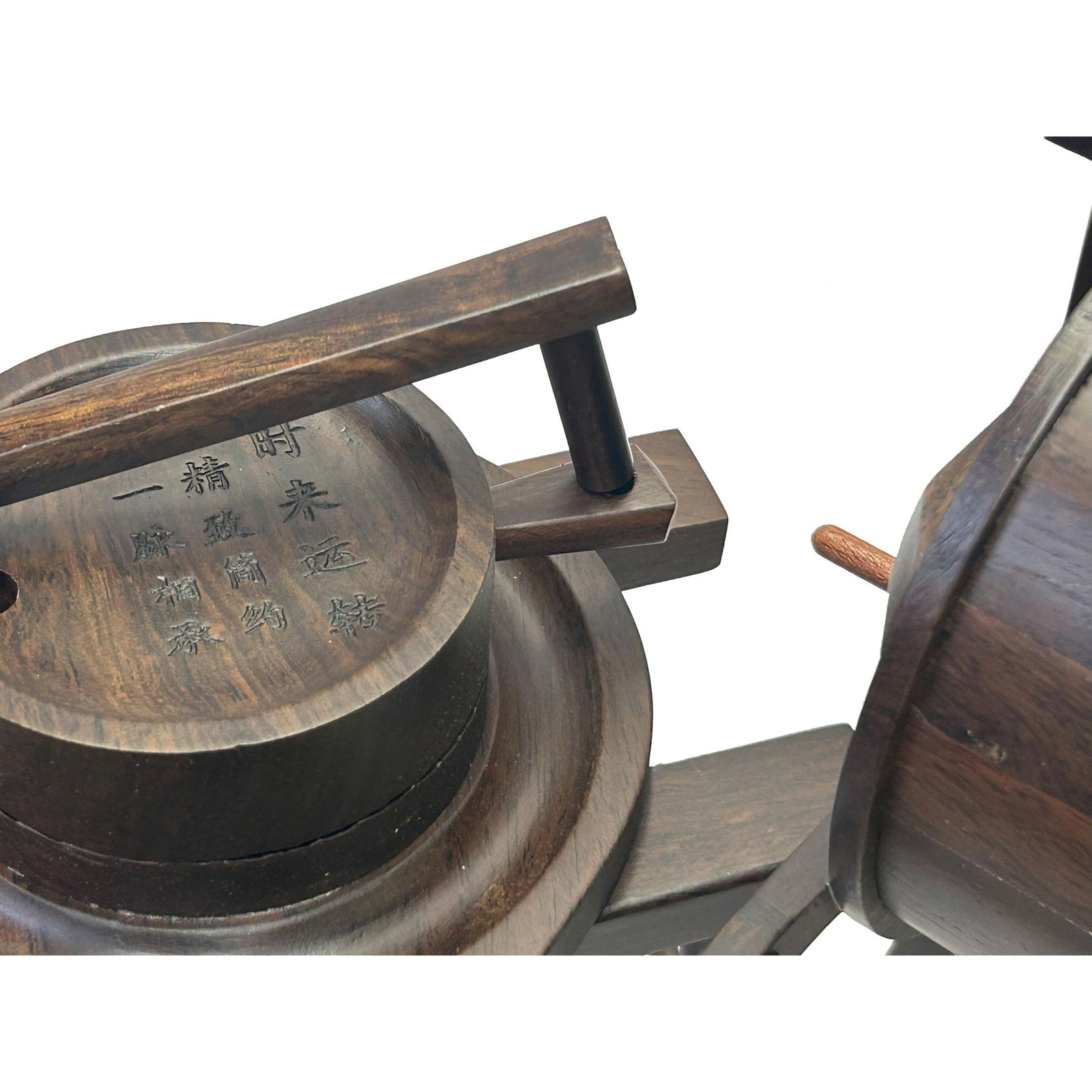 Set of 2 Chinese Rosewood Miniature Rice Grain Grinder Crushing Mill Display Art - 4