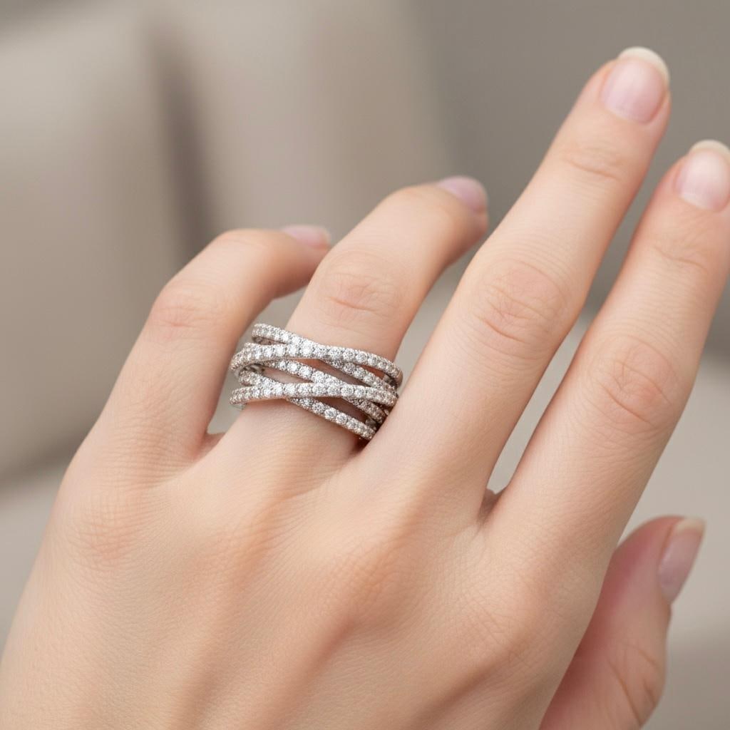 Wide Diamond White Gold Exclusive Ring for Her - 12