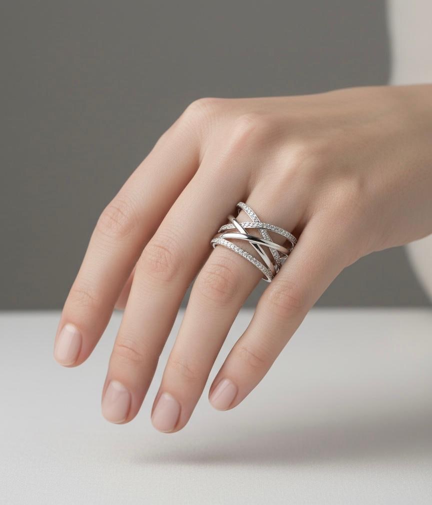 Classic Wide Diamond White Gold Exclusive Ring for Her - 6