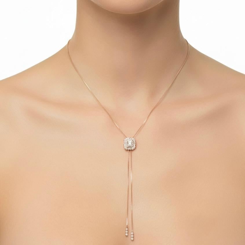 Double Drop White Pink Gold 18K Necklace Diamond For Her - 18