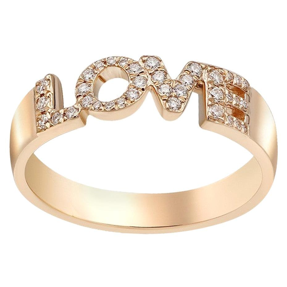 White Diamond Precious Yellow Gold LOVE Ring - 2