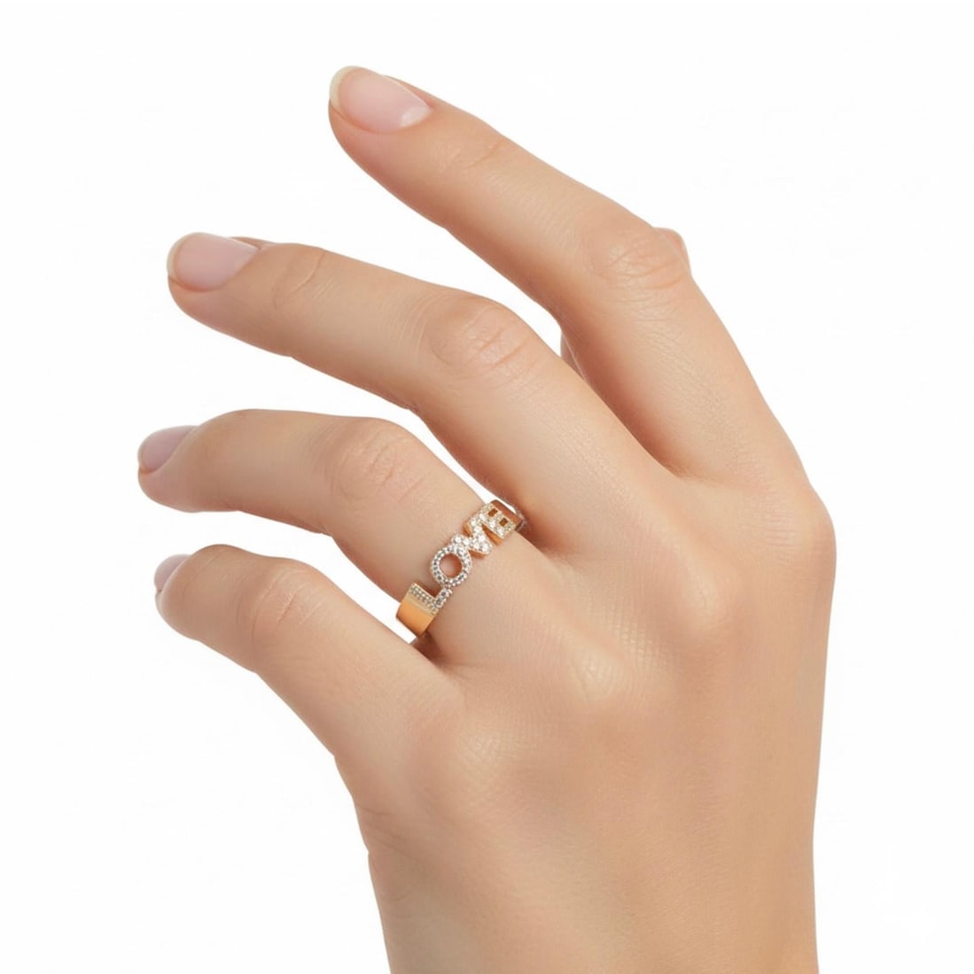 White Diamond Precious Yellow Gold LOVE Ring - 6