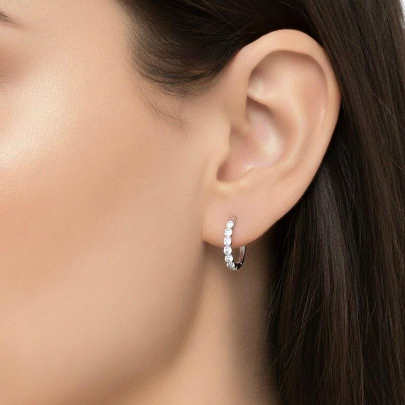 Mini Hoop Yellow Gold 18K Earrings Diamond for Her - 6