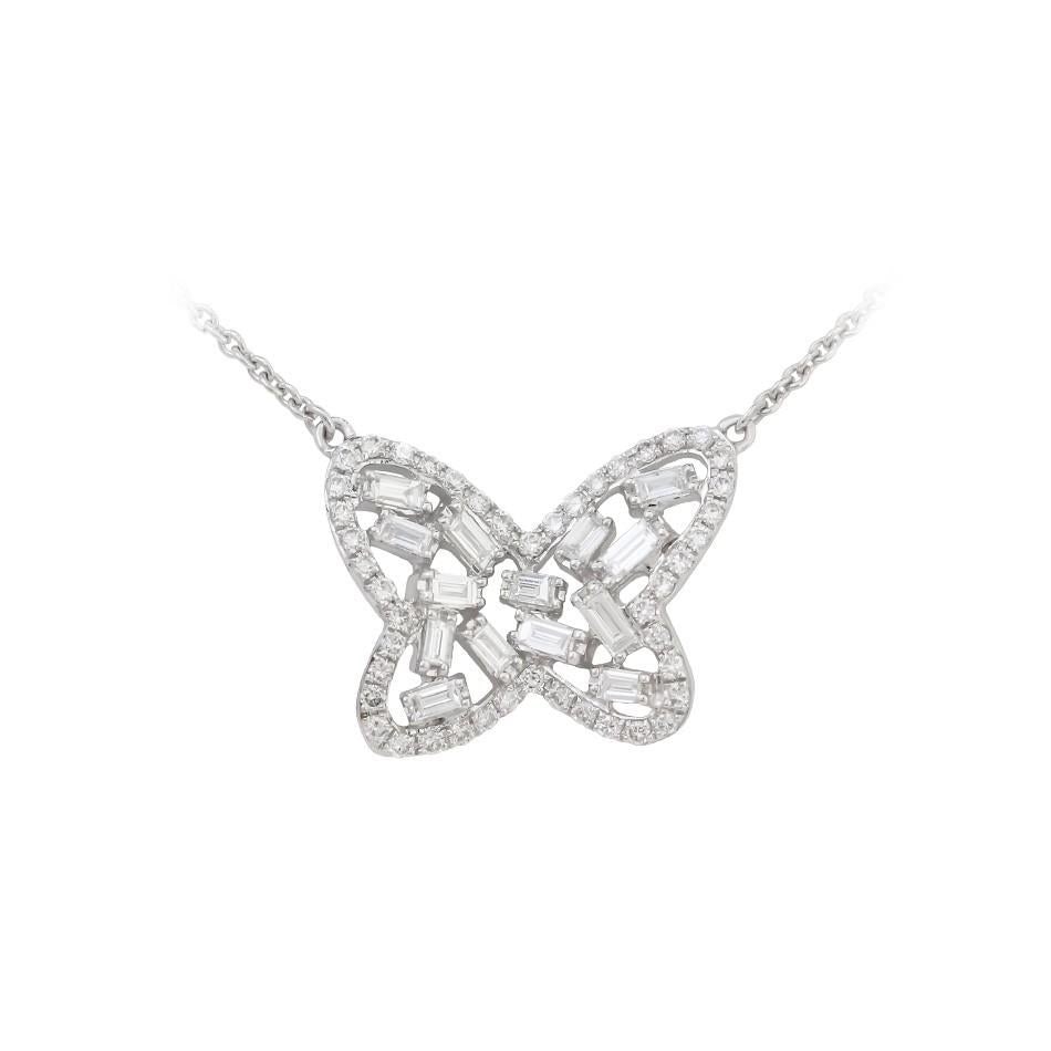 Customisable White Diamond Baguette White Gold Fashion Modern Pendant Necklace - 2