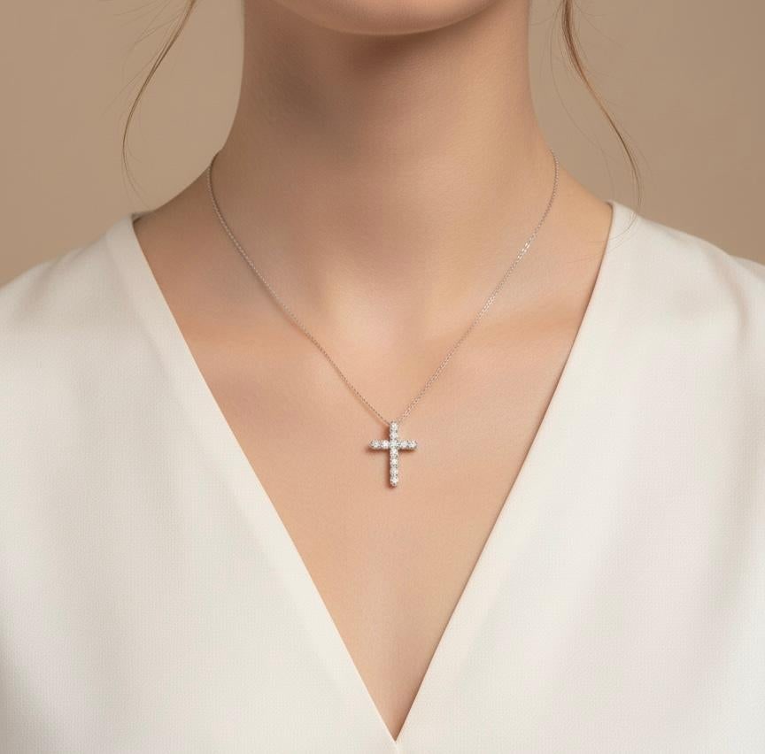 Classic Diamond White 14k Gold Pendant for Her - 13