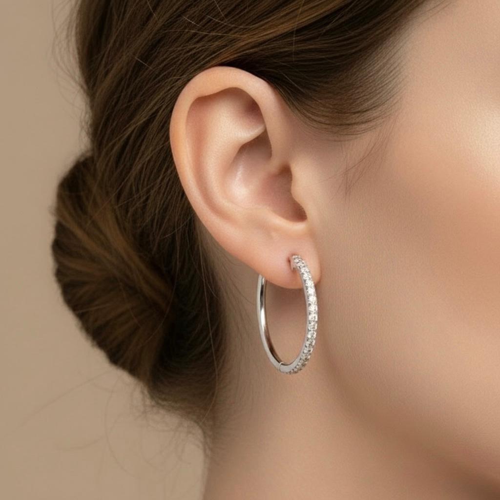 Classic Diamond White Gold Hoop Earrings for Her - 18