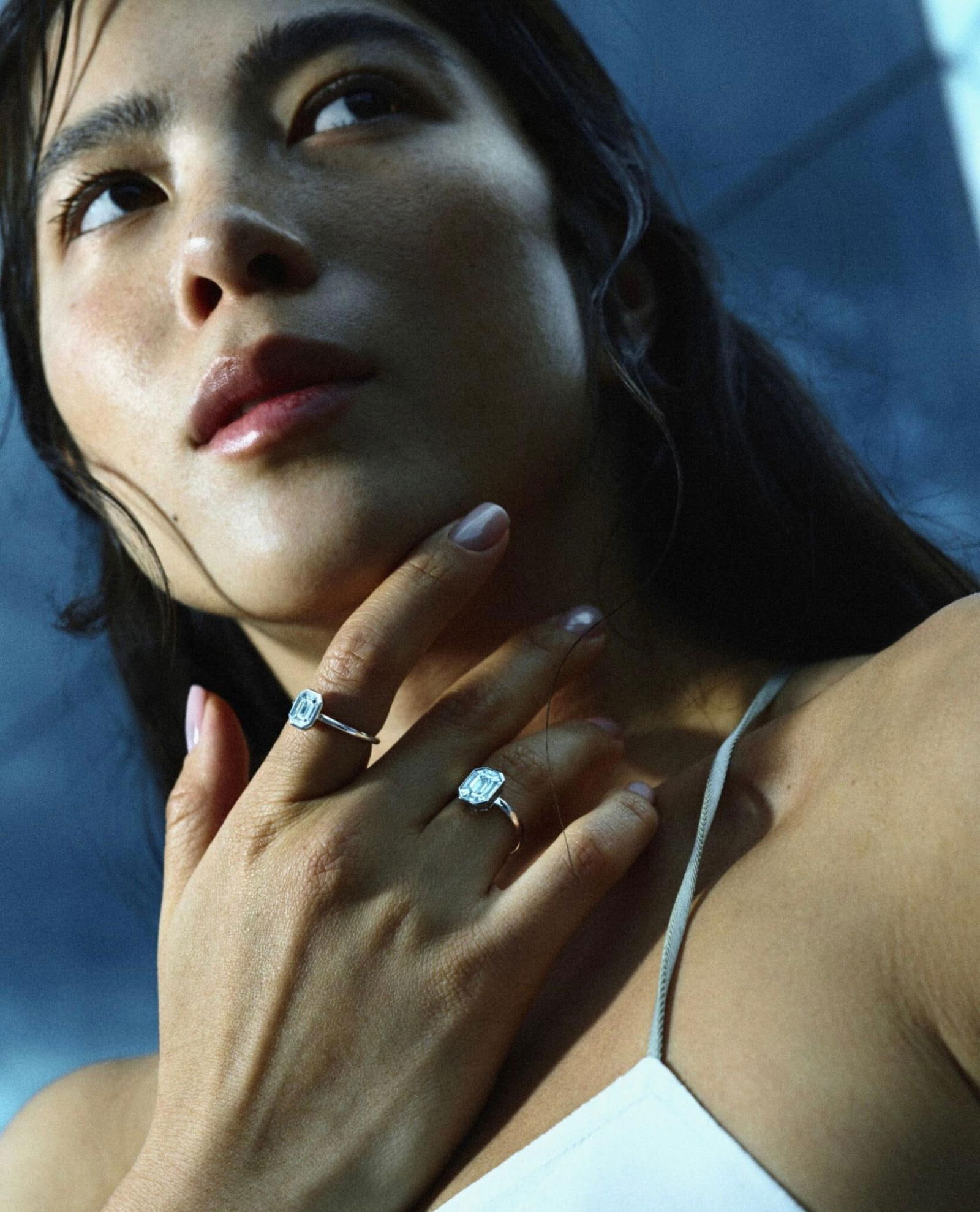 Emerald Shape Studs Diamond White 18K Gold Ring for Her - 15