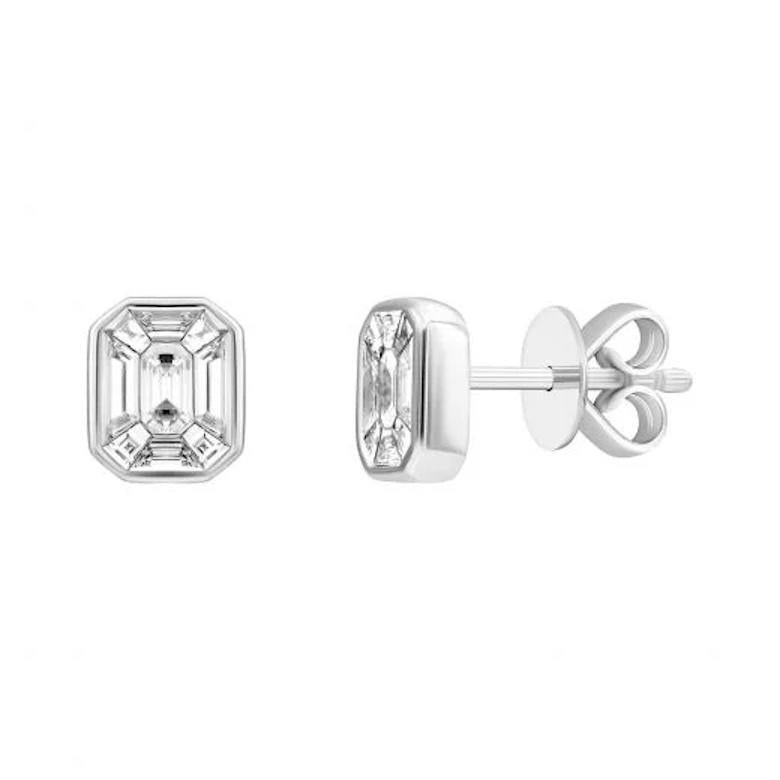 Emerald Shape Studs Diamond White 18K Gold Ring for Her - 3
