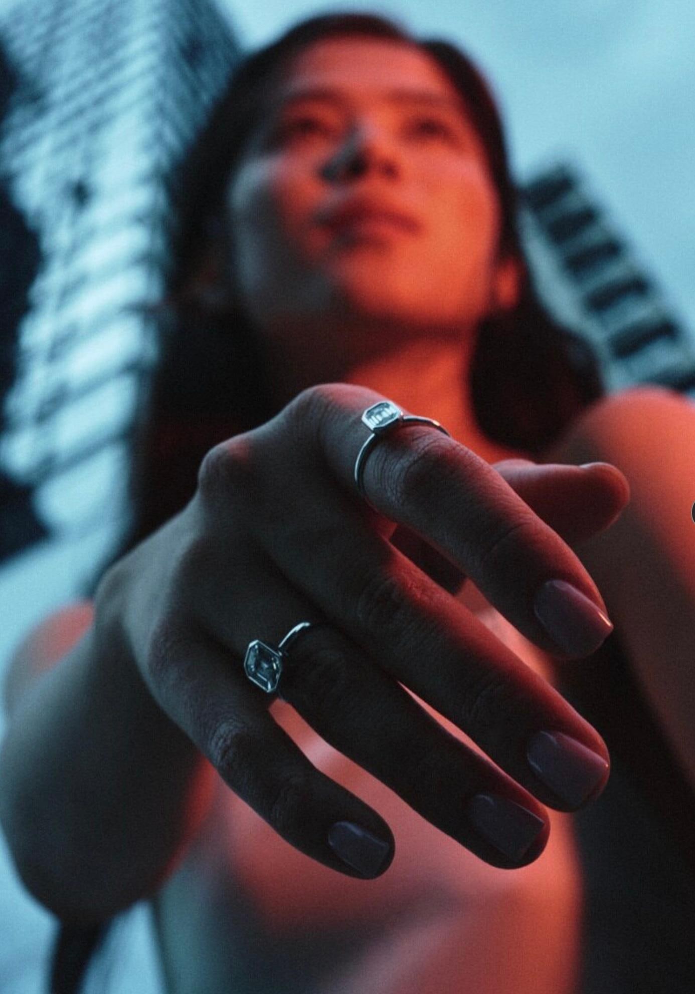 Emerald Shape Studs Diamond White 18K Gold Ring for Her - 5