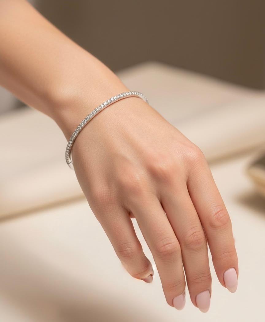 Bangle Modern Diamond Bracelet 14K White Gold for Her - 6
