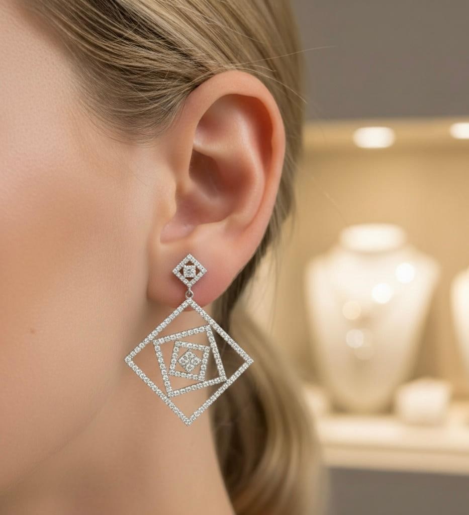 Dangle Classic Diamond White Gold Exclusive Earrings - 6