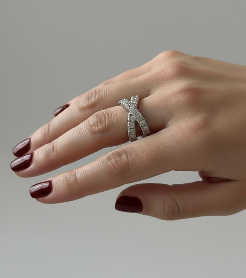 Cross Style Diamond White Gold Ring For Her - 18