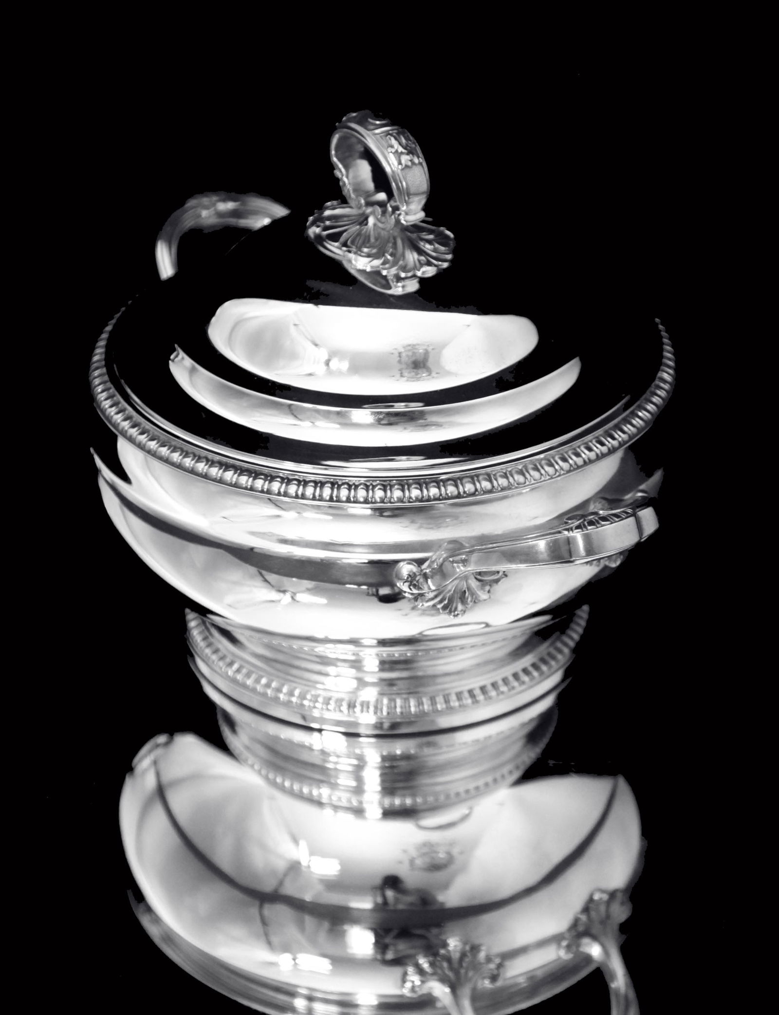 Henin - 2pc. Louis XVI Covered 950 Sterling Silver Vegetable Server / Tureen - Like New ! - 2