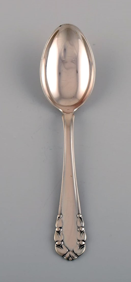 Georg Jensen Lily of the valley sterling silver dessert spoon. Dated 1915-1930. 3 pieces in stock.: Title:Georg Jensen Lily of the valley sterling silver dessert spoon. Dated 1915-1930. 3 pieces in stock. Description:Georg Jensen Lily of the valley sterling silver dessert spoon. Dated 1915-1930. 3 p