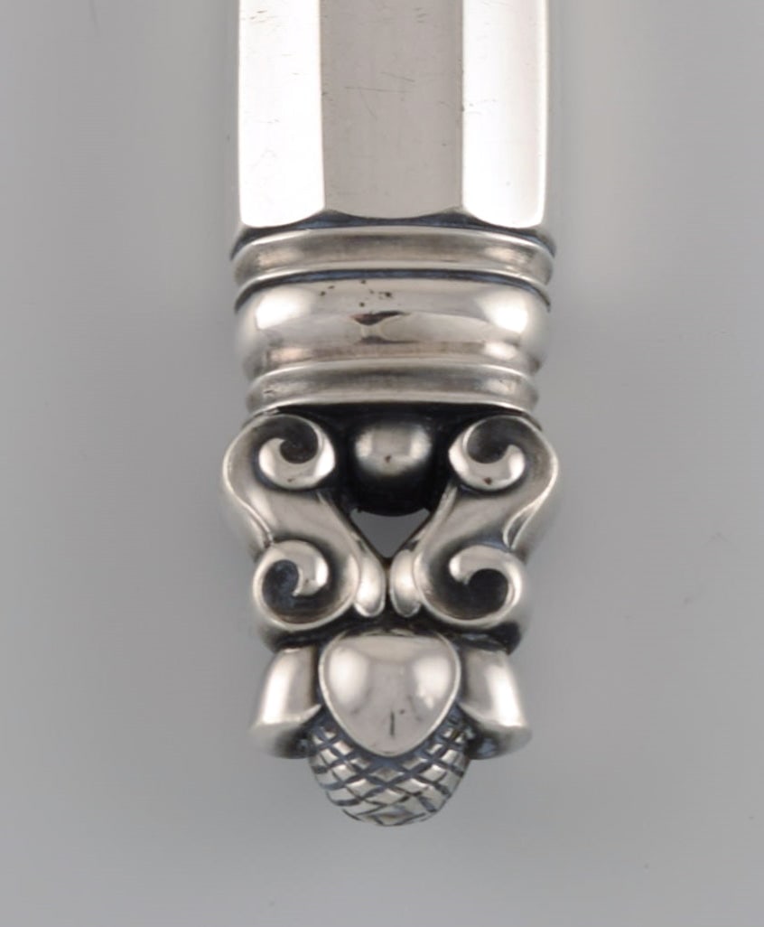 Large Georg Jensen Acorn carving set in sterling silver and stainless steel. - 3