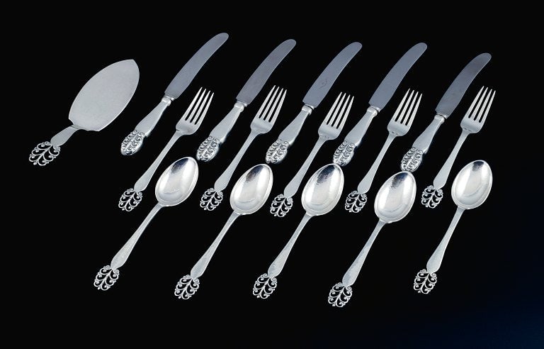 Danish silversmith, complete lunch service for five people. A total of 16 pieces.: Title:Danish silversmith, complete lunch service for five people. A total of 16 pieces.Description:Danish silversmith, complete lunch service for five people. A total of 16 pieces. Danish 830 silver.